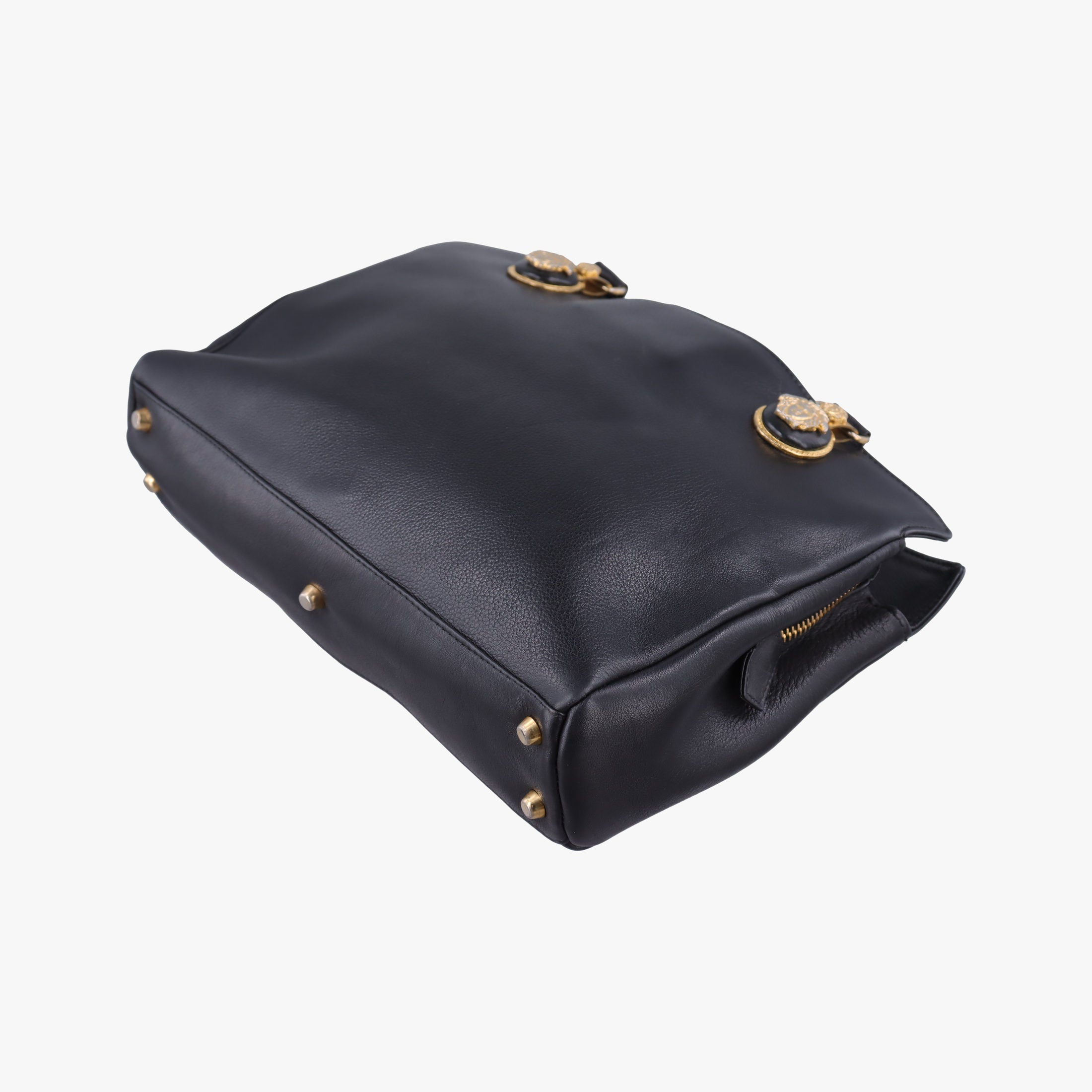 Pre-owned VERSACE Vintage Medusa Medallion Black Leather  shoulderbag | stylenewstar