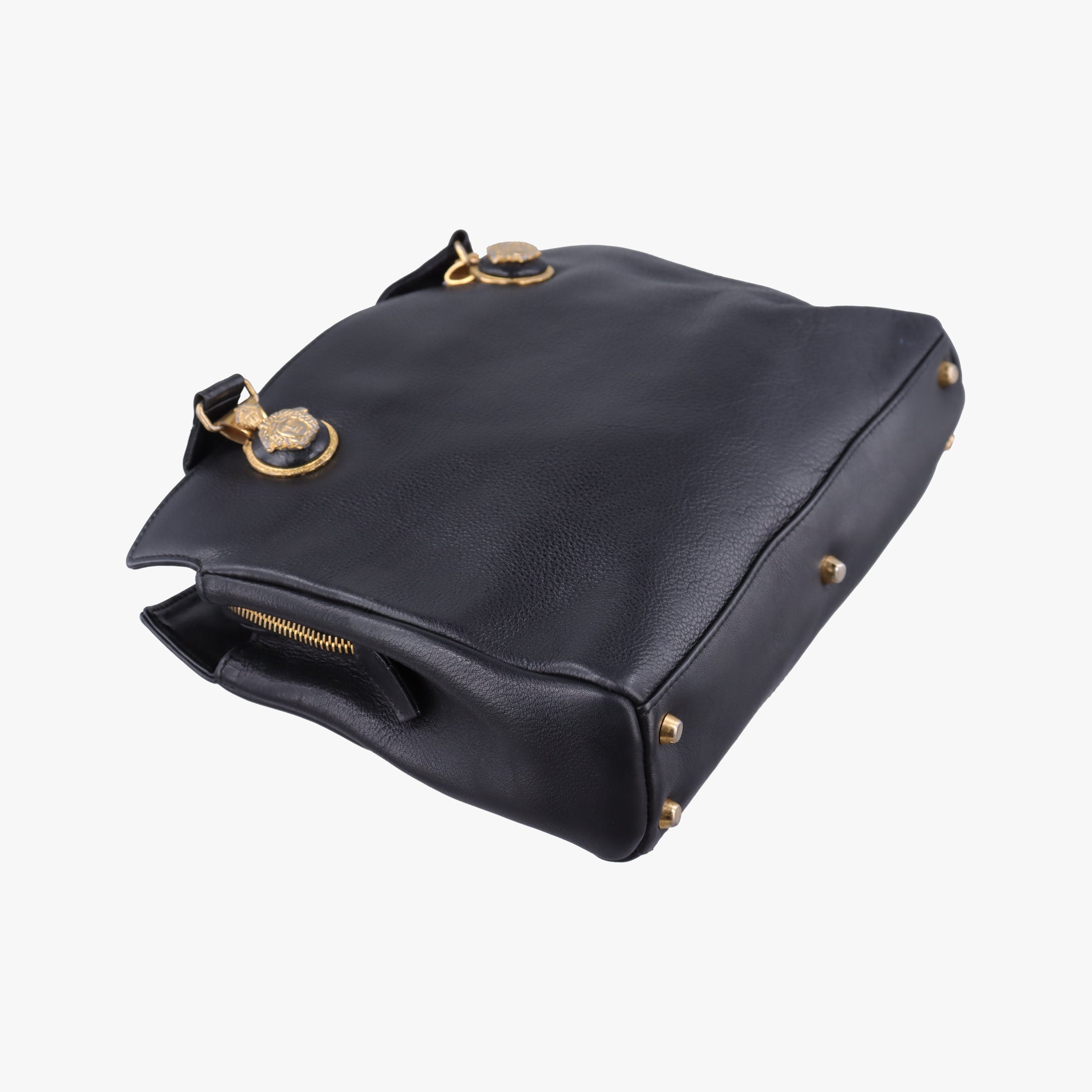Pre-owned VERSACE Vintage Medusa Medallion Black Leather  shoulderbag | stylenewstar