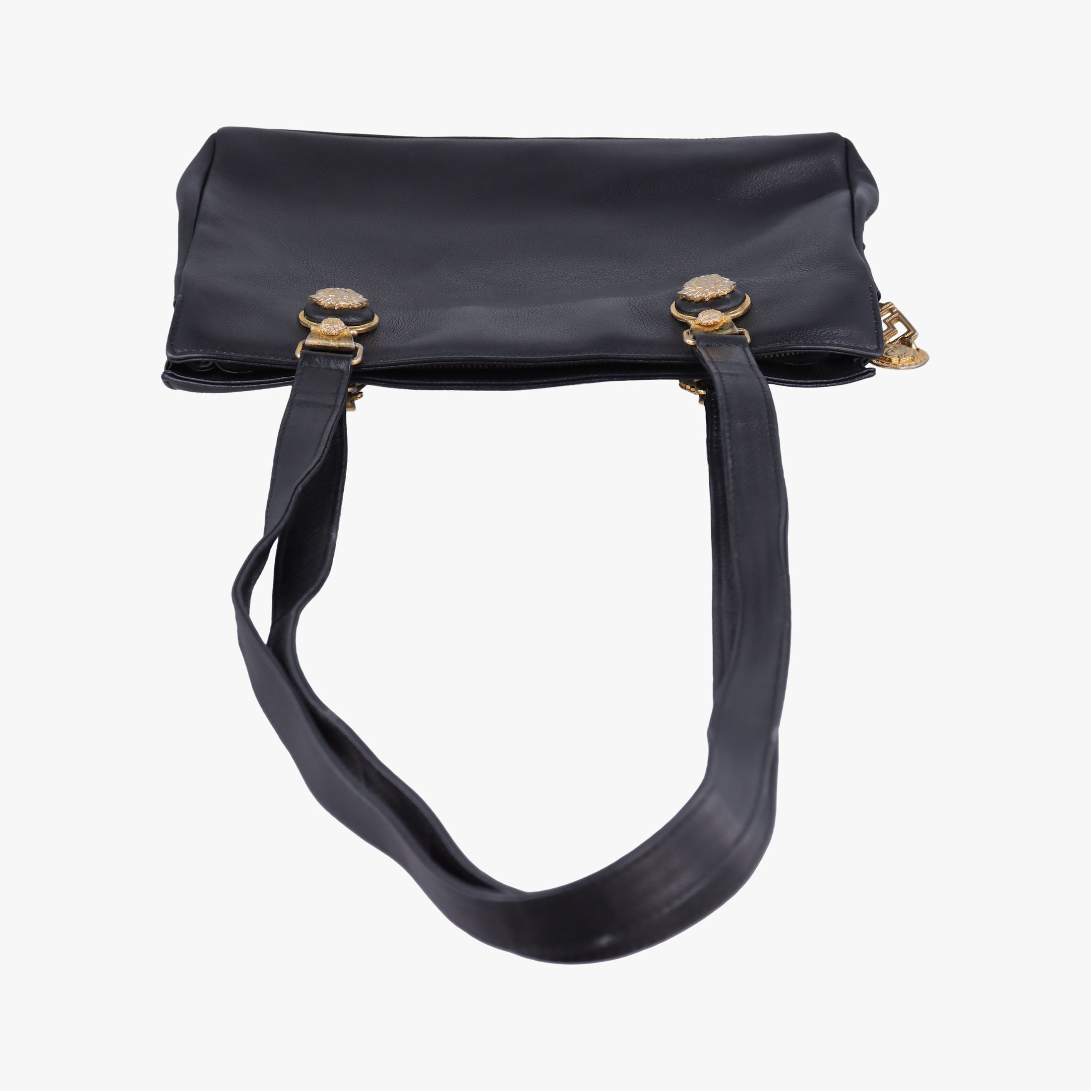 Pre-owned VERSACE Vintage Medusa Medallion Black Leather  shoulderbag | stylenewstar
