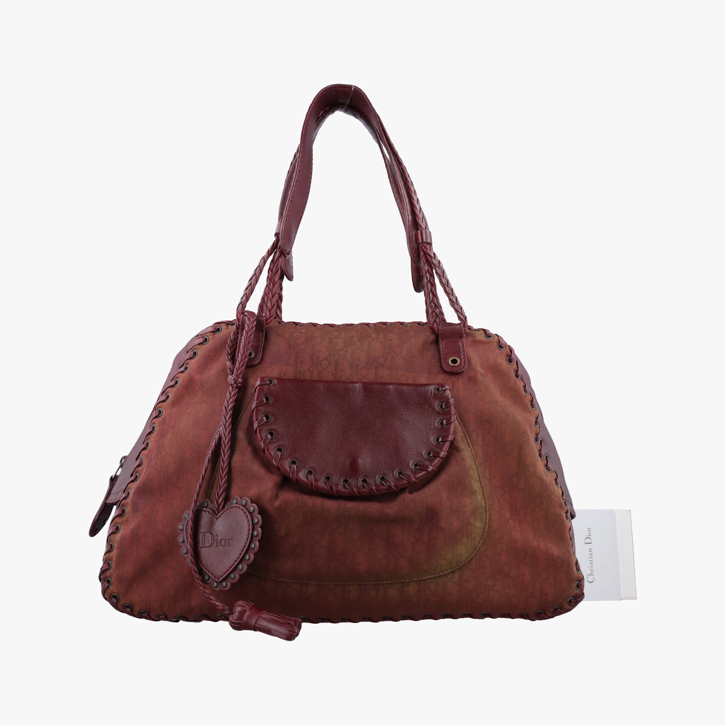 Secondhand Christian Dior Ethnic Braided Tote burgundy×Multicolour canvas×leather  handbag | stylenewstar