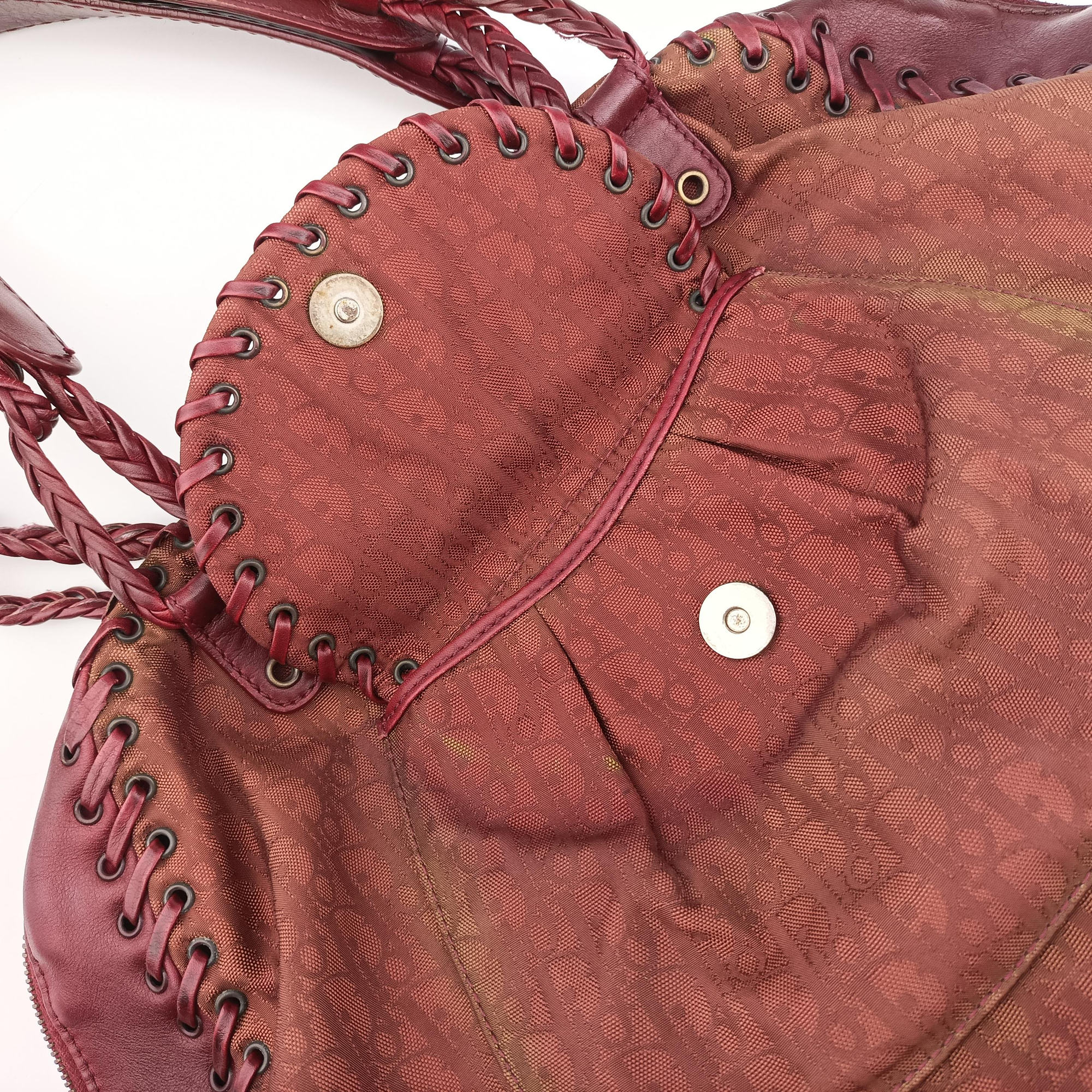 Secondhand Christian Dior Ethnic Braided Tote burgundy×Multicolour canvas×leather  handbag | stylenewstar