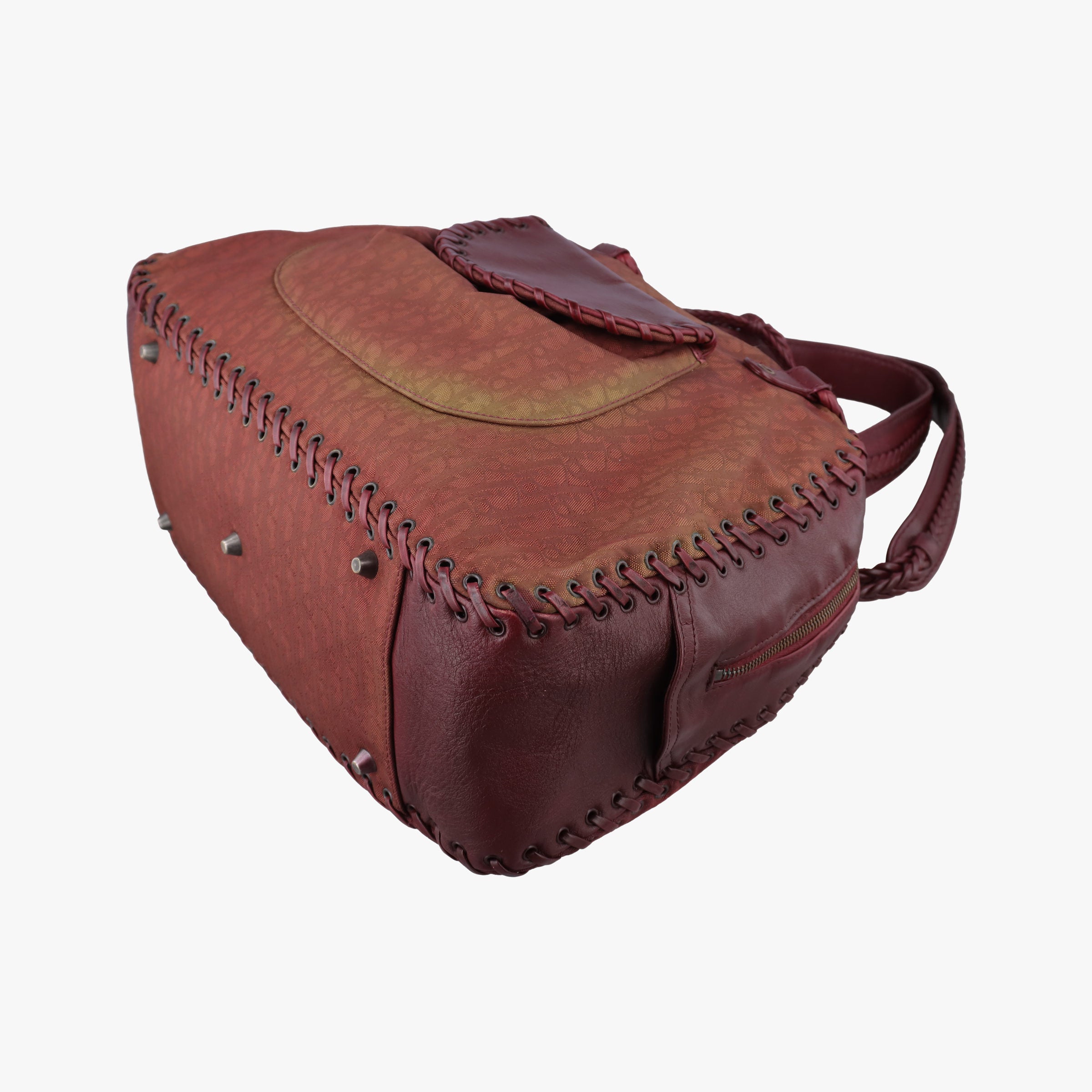 Secondhand Christian Dior Ethnic Braided Tote burgundy×Multicolour canvas×leather  handbag | stylenewstar