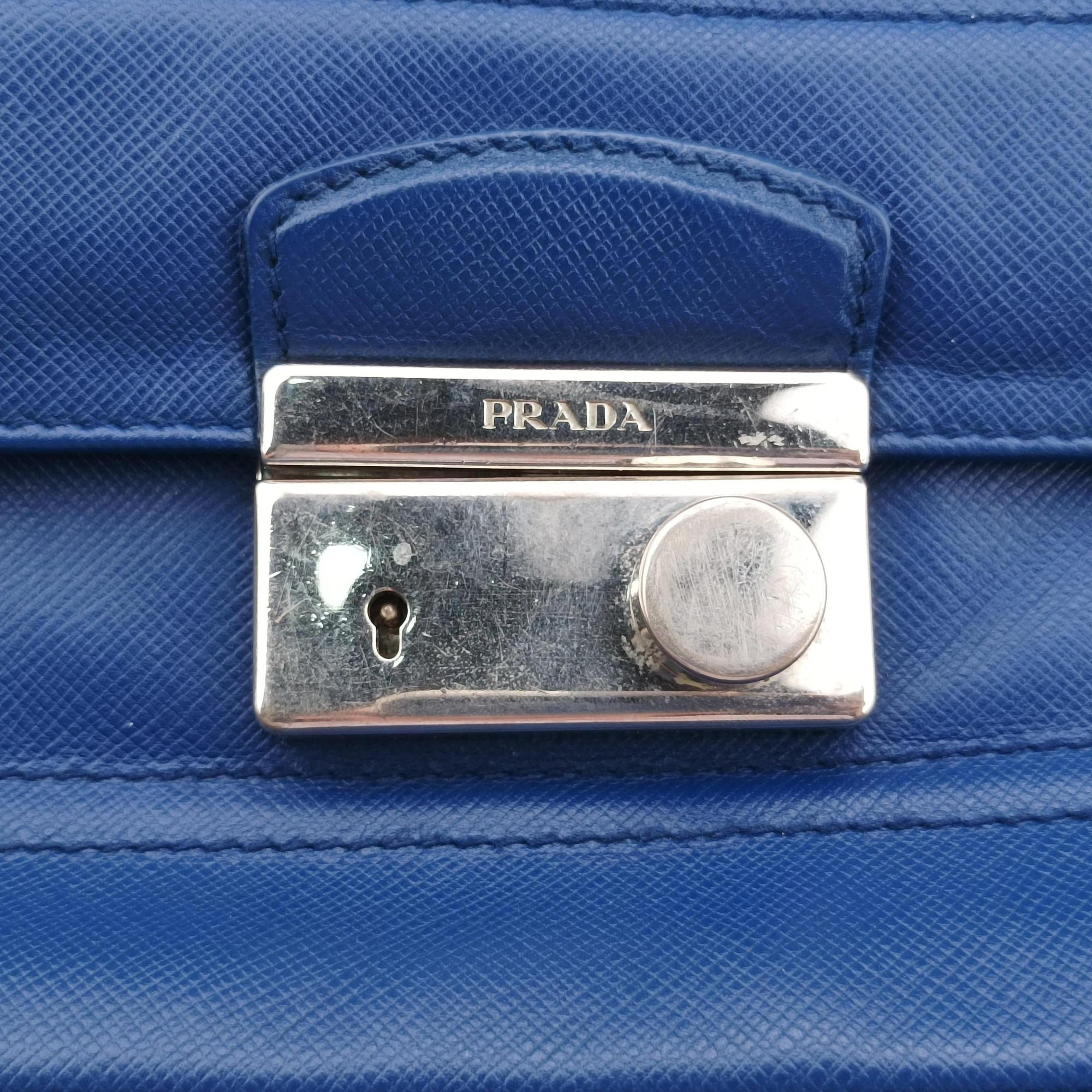 Pre-owned Prada Sound Lock Blue SAFFIANO Leather  shoulderbag | stylenewstar