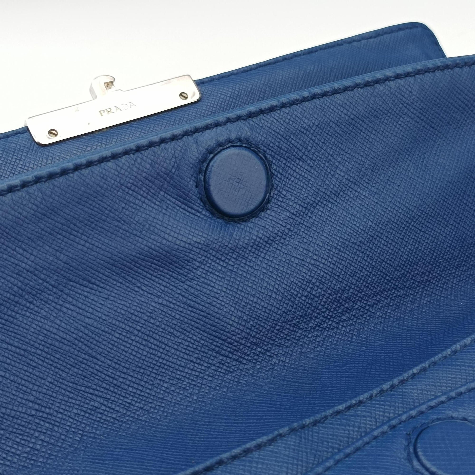 Pre-owned Prada Sound Lock Blue SAFFIANO Leather  shoulderbag | stylenewstar