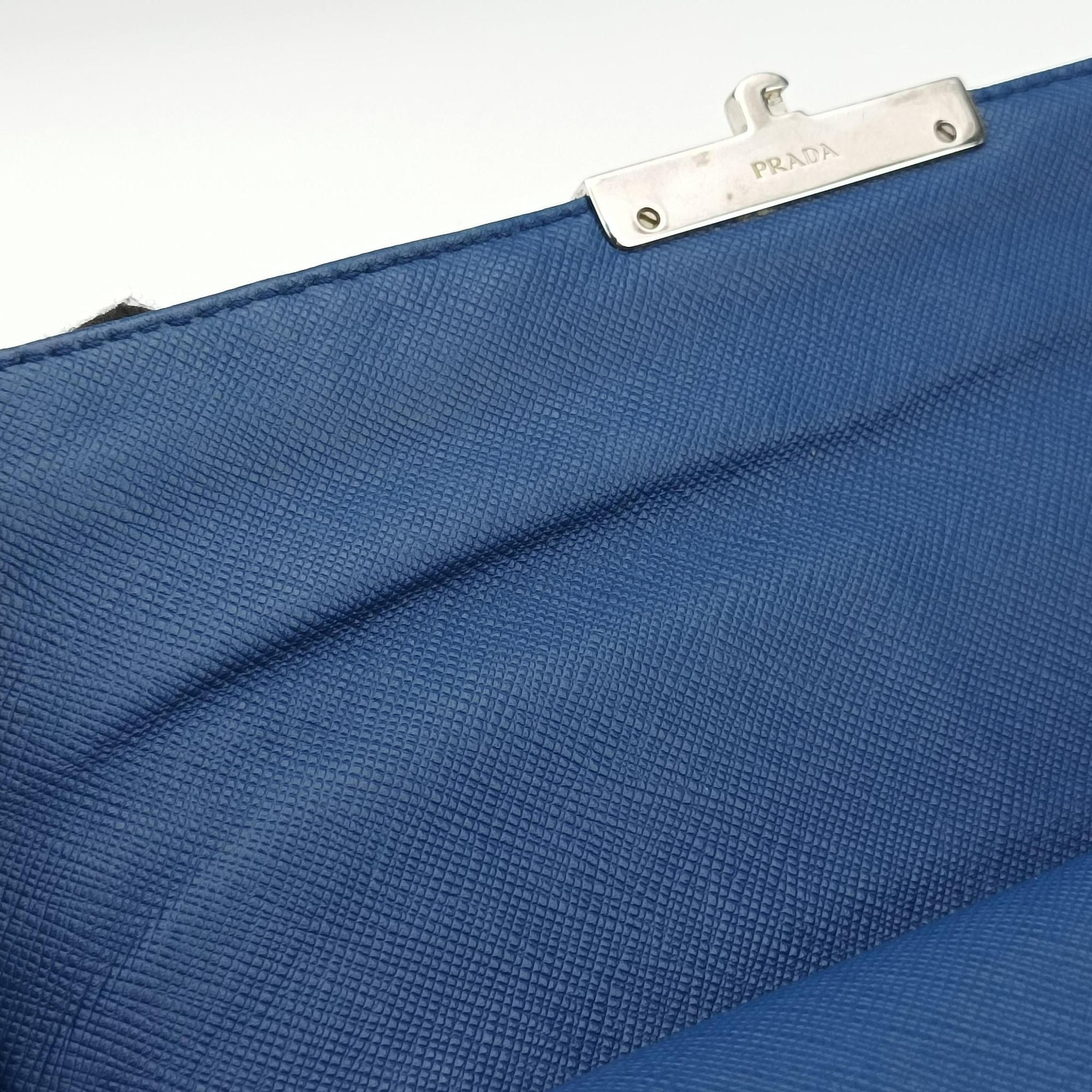 Pre-owned Prada Sound Lock Blue SAFFIANO Leather  shoulderbag | stylenewstar