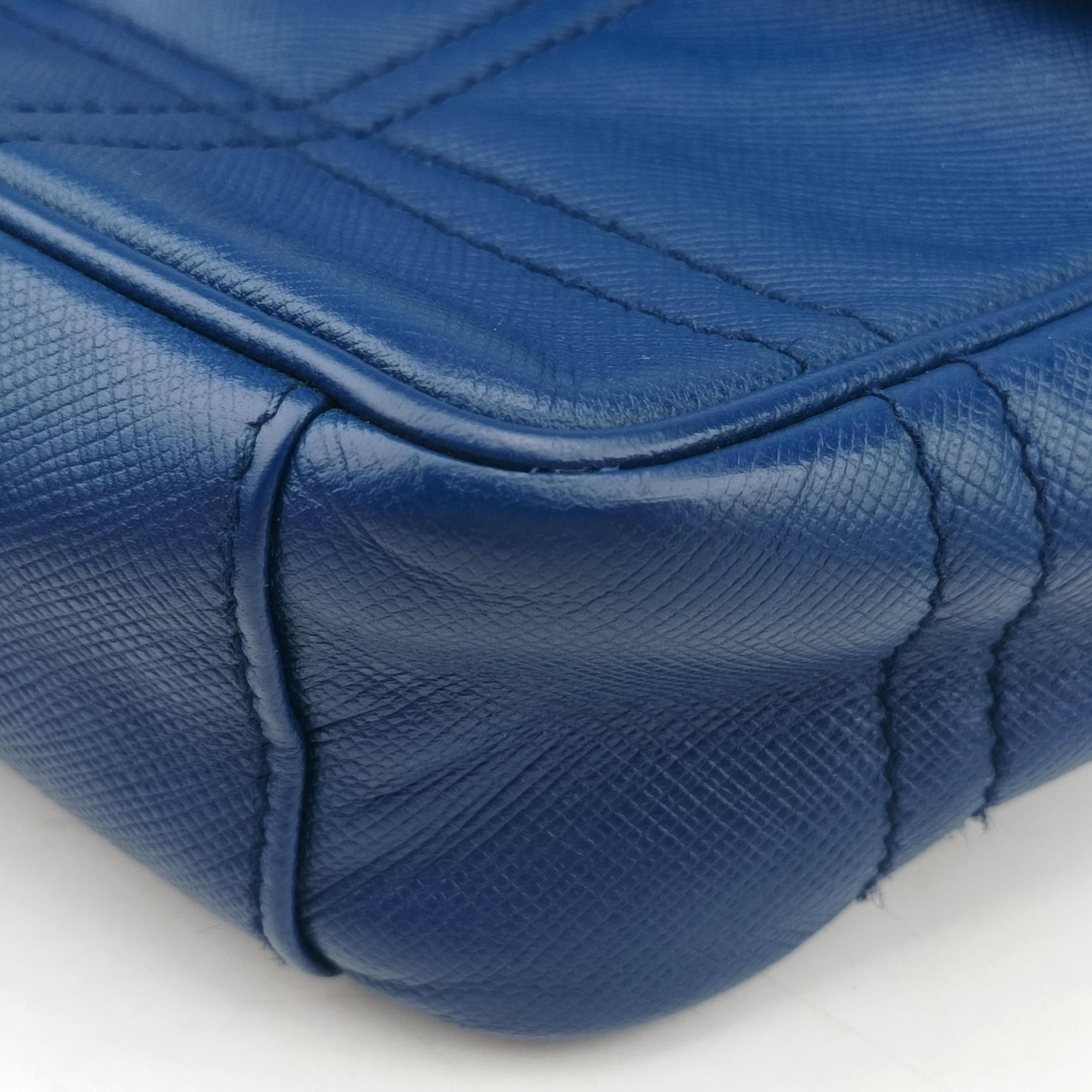 Pre-owned Prada Sound Lock Blue SAFFIANO Leather  shoulderbag | stylenewstar
