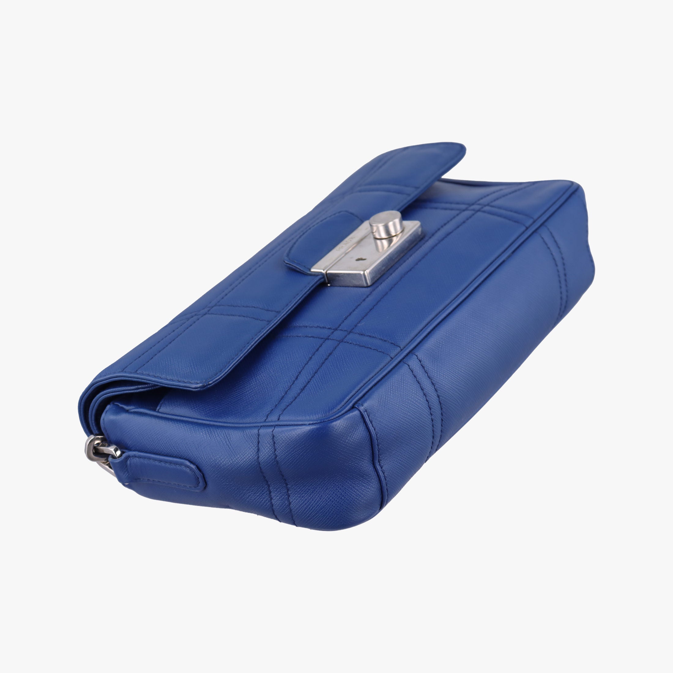 Pre-owned Prada Sound Lock Blue SAFFIANO Leather  shoulderbag | stylenewstar