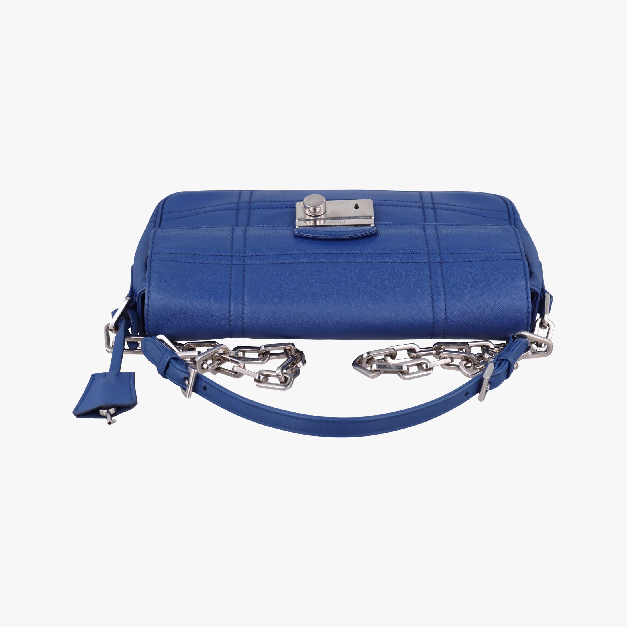 Pre-owned Prada Sound Lock Blue SAFFIANO Leather  shoulderbag | stylenewstar