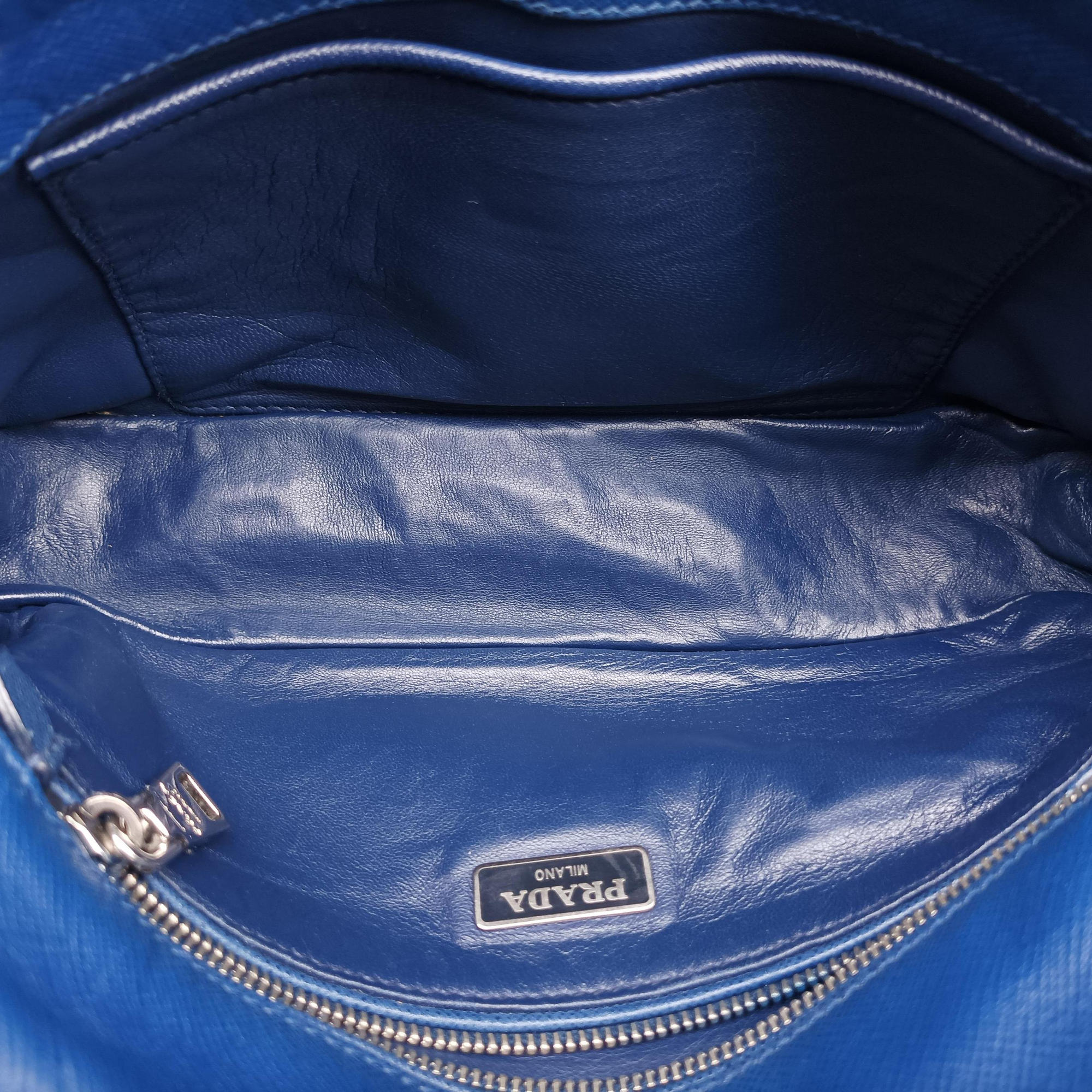 Pre-owned Prada Sound Lock Blue SAFFIANO Leather  shoulderbag | stylenewstar