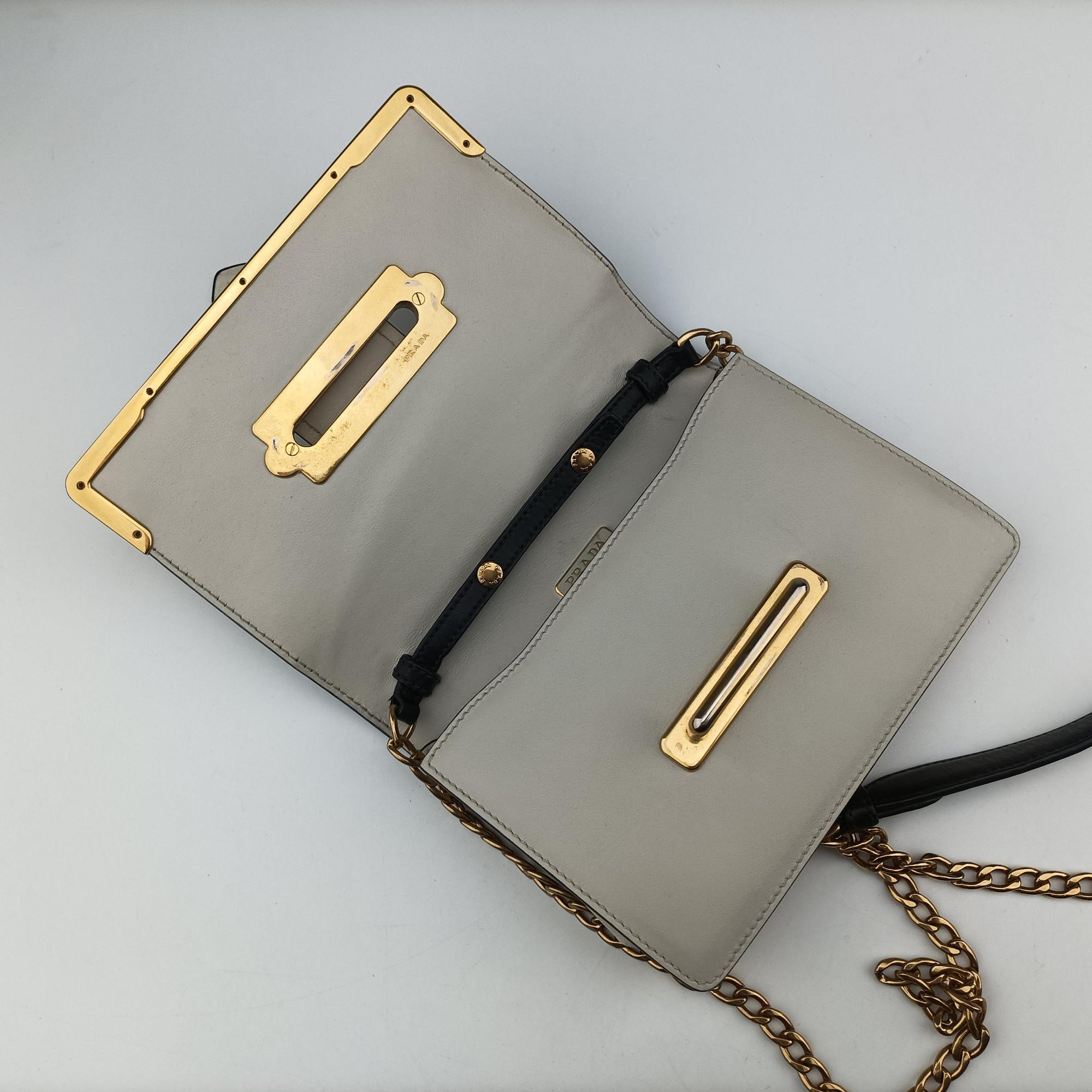 Pre-owned Prada Astrology Cahier White×Black Saffiano leather×Leather  shoulderbag | stylenewstar