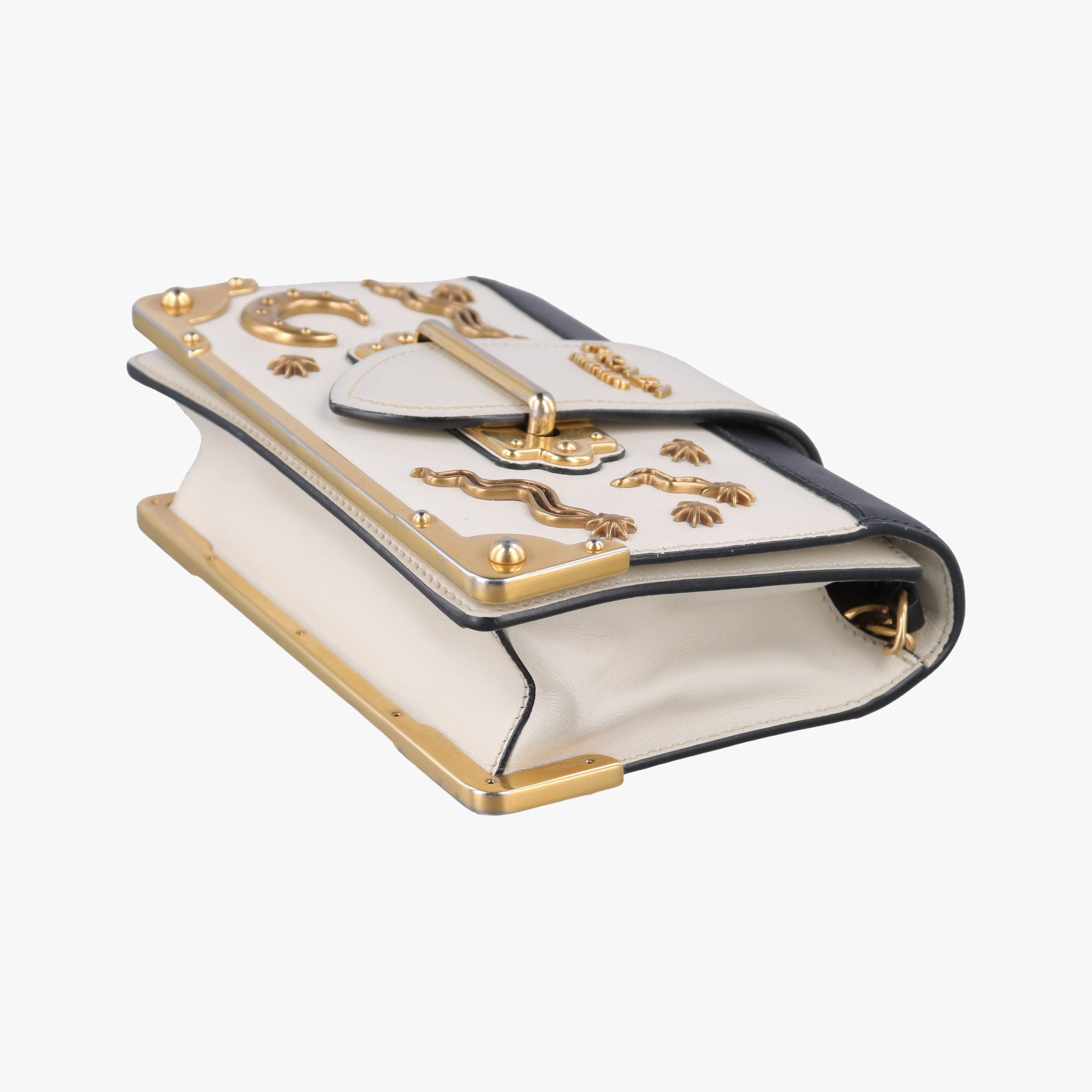 Pre-owned Prada Astrology Cahier White×Black Saffiano leather×Leather  shoulderbag | stylenewstar