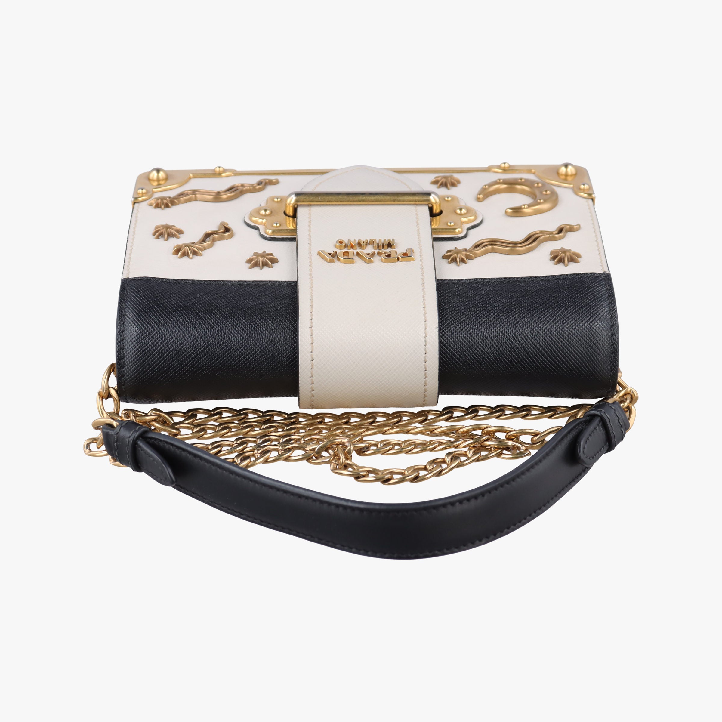 Pre-owned Prada Astrology Cahier White×Black Saffiano leather×Leather  shoulderbag | stylenewstar