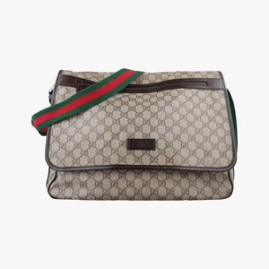 Pre-owned Gucci GG Supreme DiaperBag Brown PVC coated canvas 189748 shoulderbag | stylenewstar