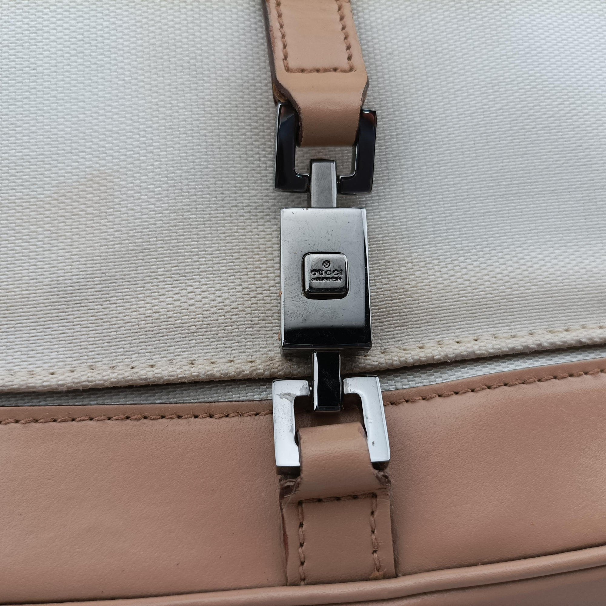 Secondhand Gucci Jackie White× Brown Canvas × Leather 001 38 shoulderbag | stylenewstar