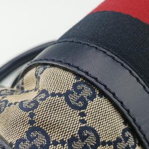 Pre-owned Gucci Sherry Line navy×red×beige Leather×canvas 269876 shoulderbag | stylenewstar