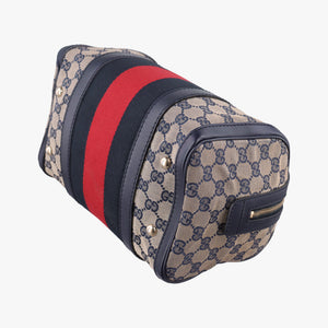 Pre-owned Gucci Sherry Line navy×red×beige Leather×canvas 269876 shoulderbag | stylenewstar