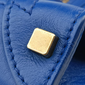 Vintage Celine Luggage Mini Shopper Blue Leather  handbag | stylenewstar
