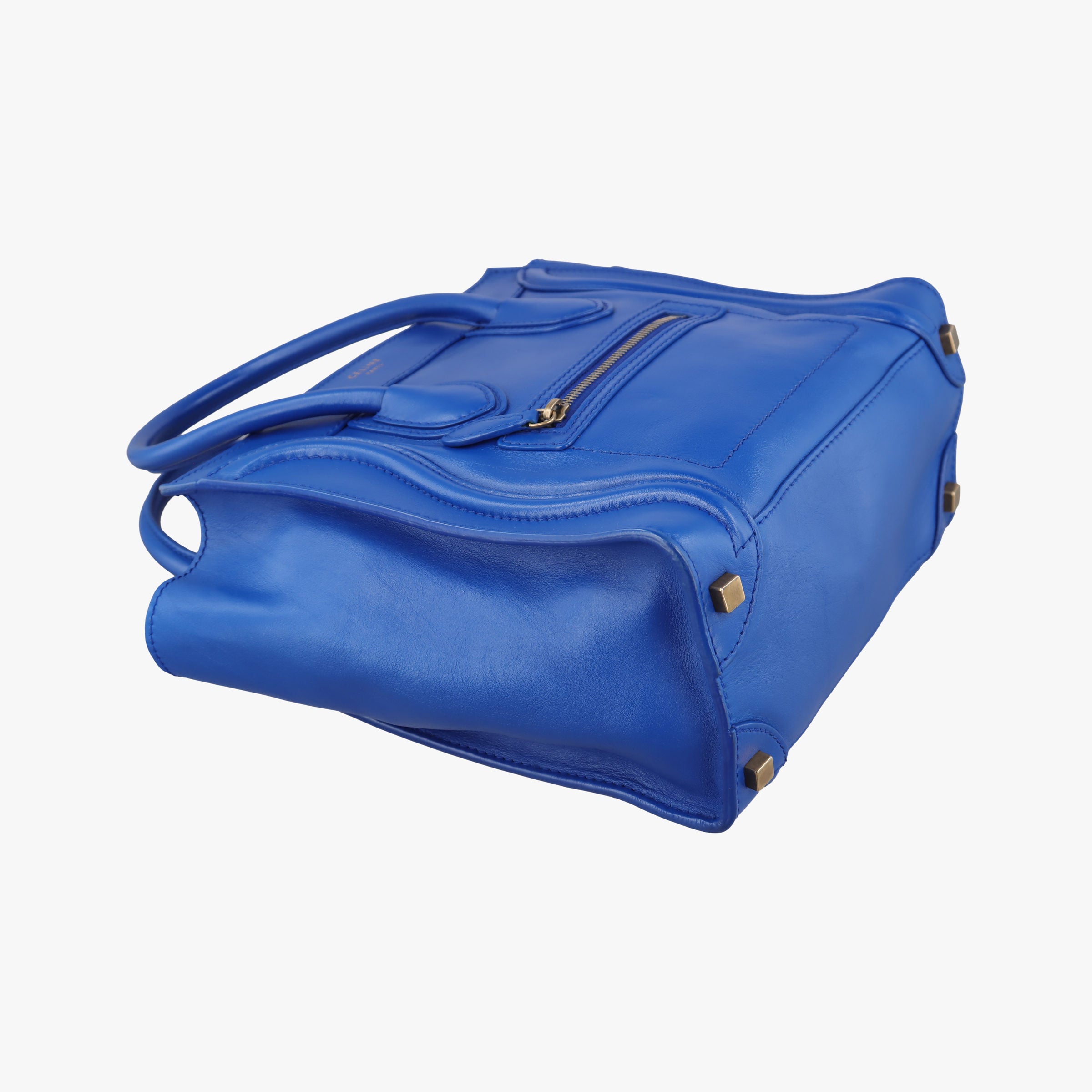 Vintage Celine Luggage Mini Shopper Blue Leather  handbag | stylenewstar