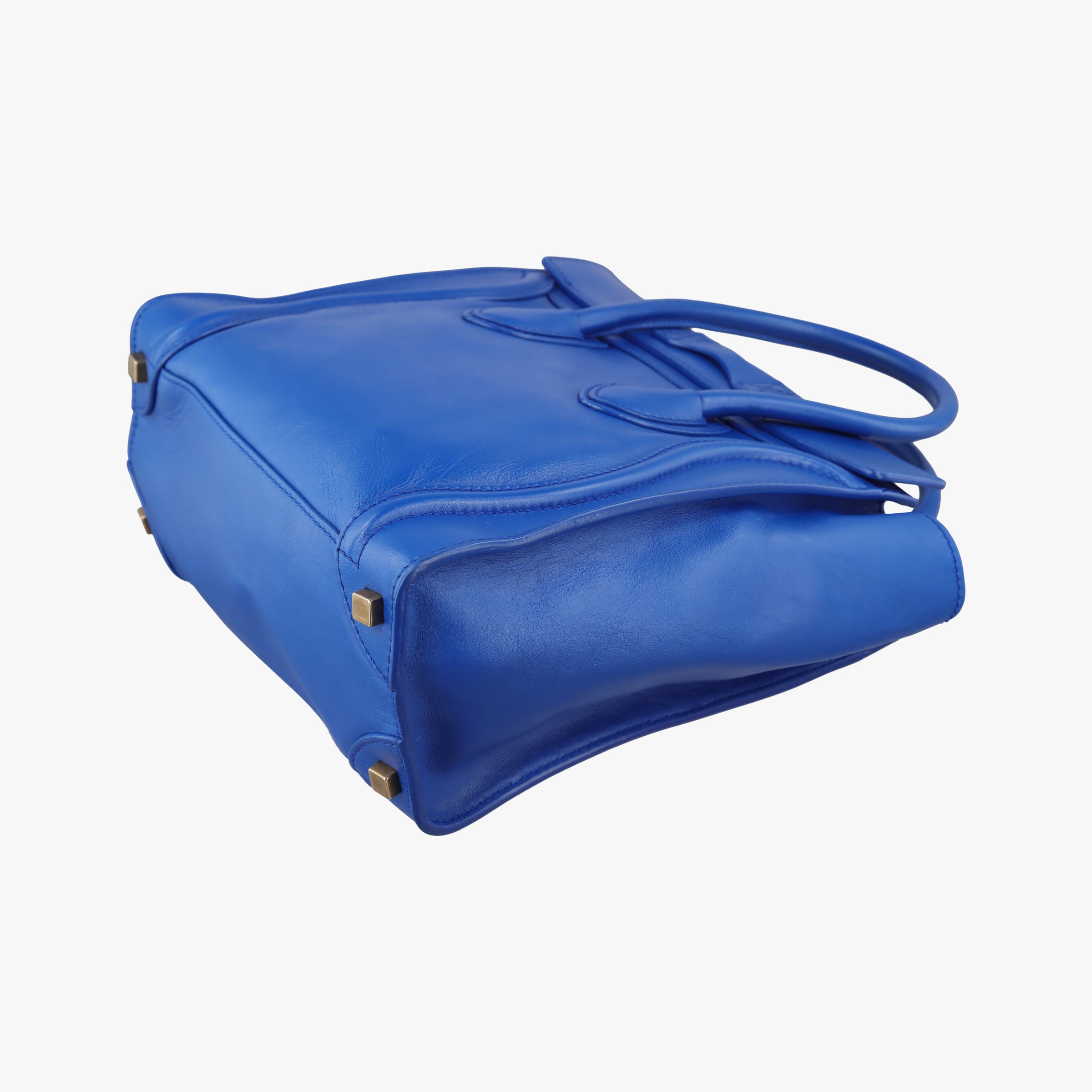 Vintage Celine Luggage Mini Shopper Blue Leather  handbag | stylenewstar
