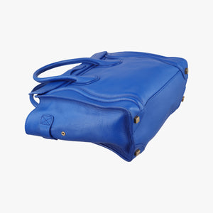 Vintage Celine Luggage Mini Shopper Blue Leather  handbag | stylenewstar