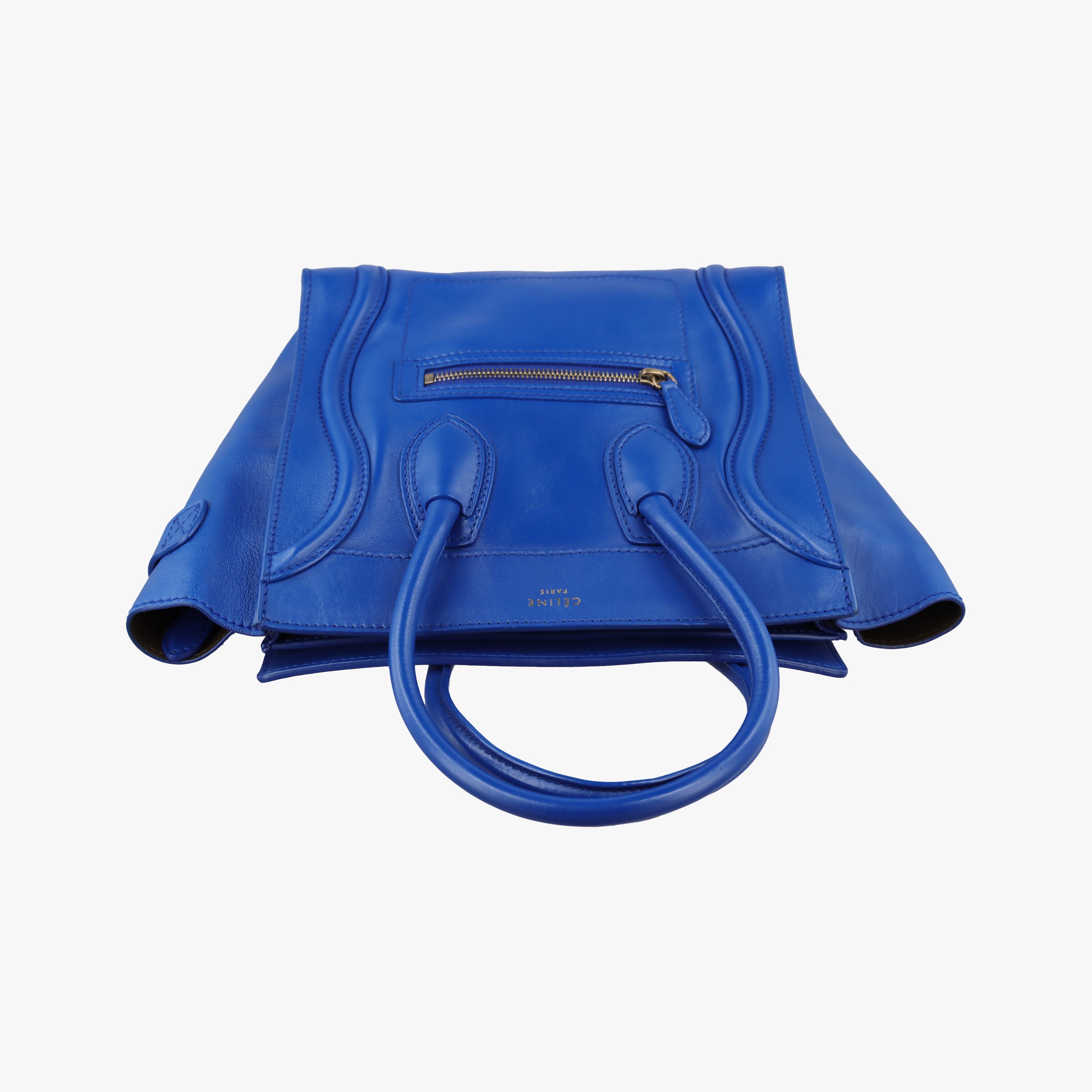 Vintage Celine Luggage Mini Shopper Blue Leather  handbag | stylenewstar
