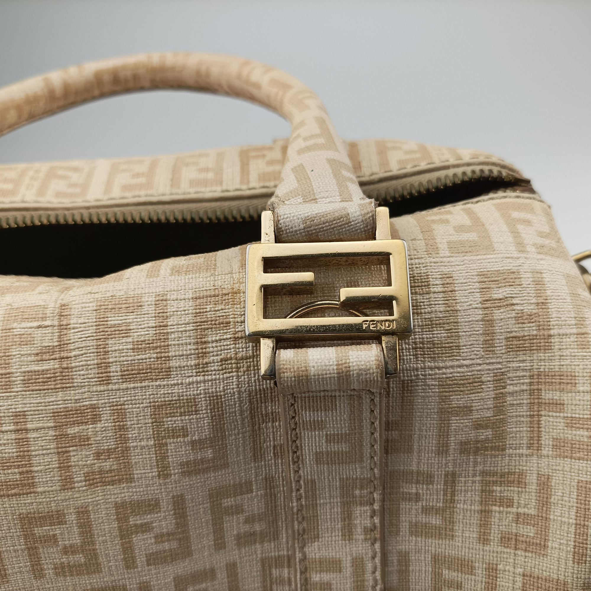Secondhand Fendi Zucchino boston Beige PVC coated canvas 8BL068 handbag | stylenewstar