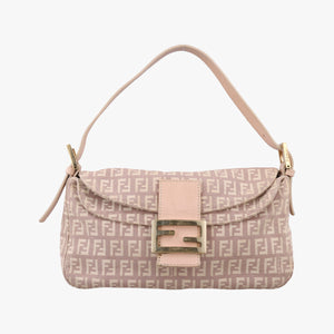 Pre-owned Fendi Zucchino Baguette Pink canvas 8BR003 handbag | stylenewstar
