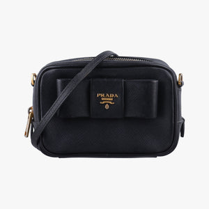 Pre-owned Prada Ribbon Mini Pochette Black SAFFIANO Leather 1NF674 shoulderbag | stylenewstar