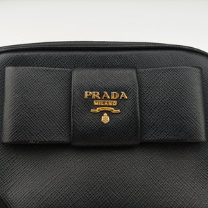 Pre-owned Prada Ribbon Mini Pochette Black SAFFIANO Leather 1NF674 shoulderbag | stylenewstar