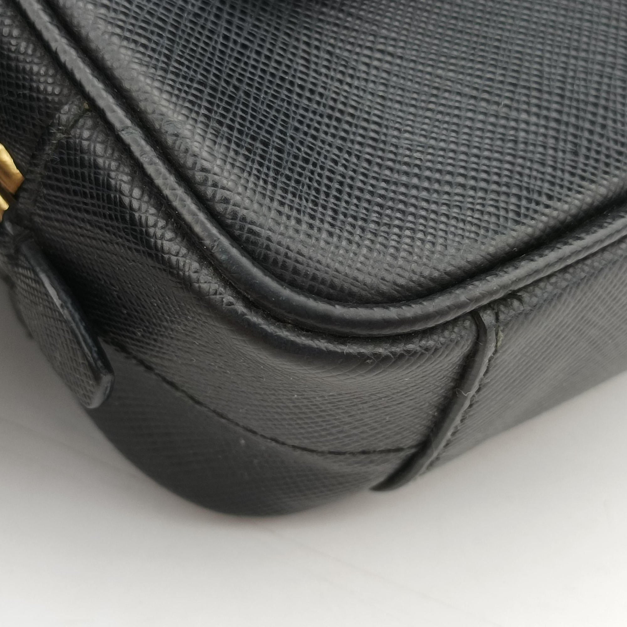 Pre-owned Prada Ribbon Mini Pochette Black SAFFIANO Leather 1NF674 shoulderbag | stylenewstar
