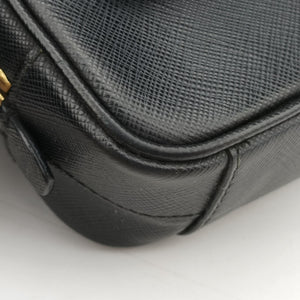 Pre-owned Prada Ribbon Mini Pochette Black SAFFIANO Leather 1NF674 shoulderbag | stylenewstar