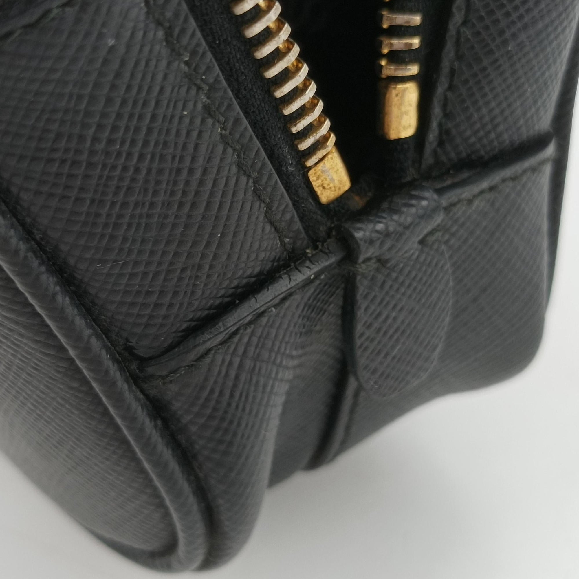 Pre-owned Prada Ribbon Mini Pochette Black SAFFIANO Leather 1NF674 shoulderbag | stylenewstar