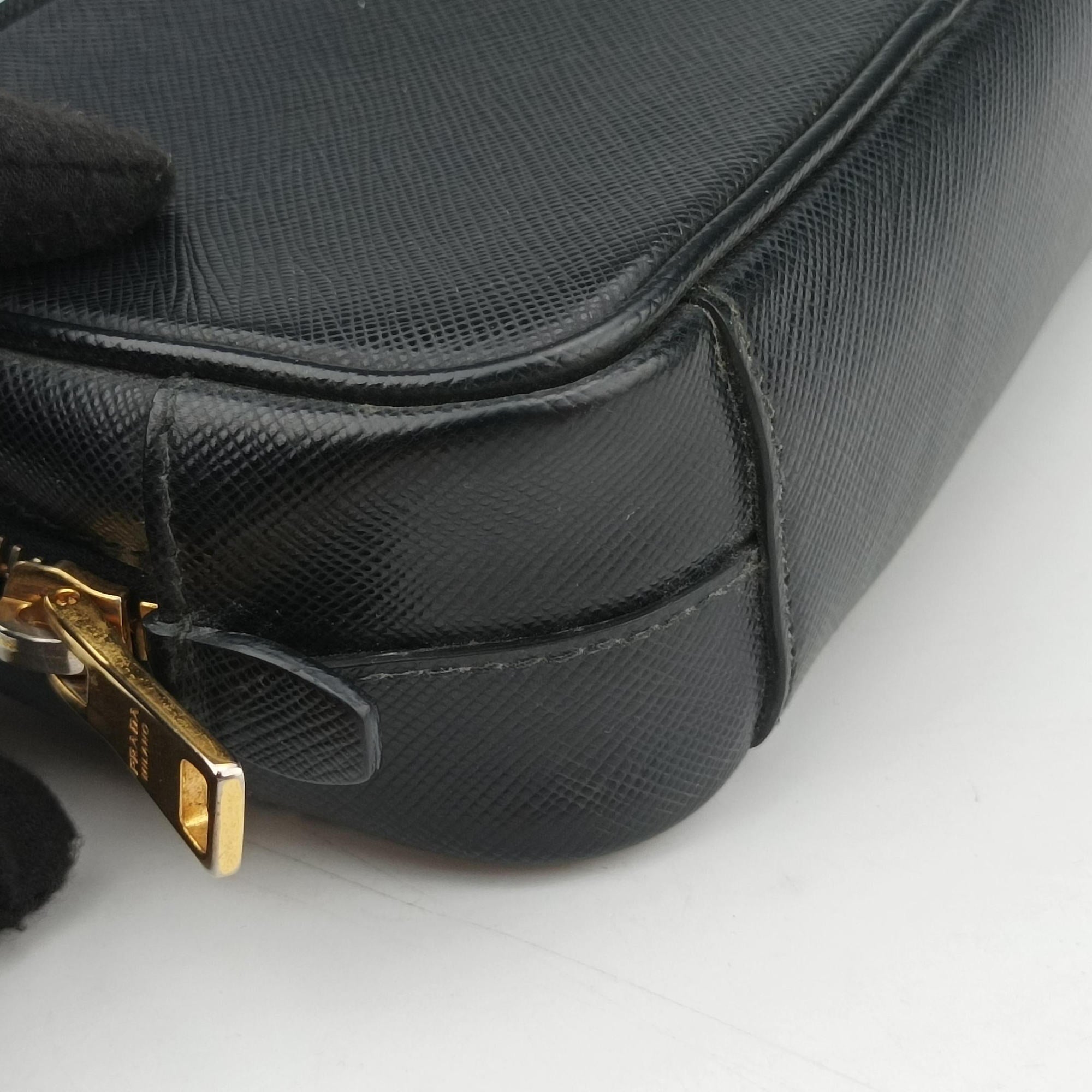 Pre-owned Prada Ribbon Mini Pochette Black SAFFIANO Leather 1NF674 shoulderbag | stylenewstar