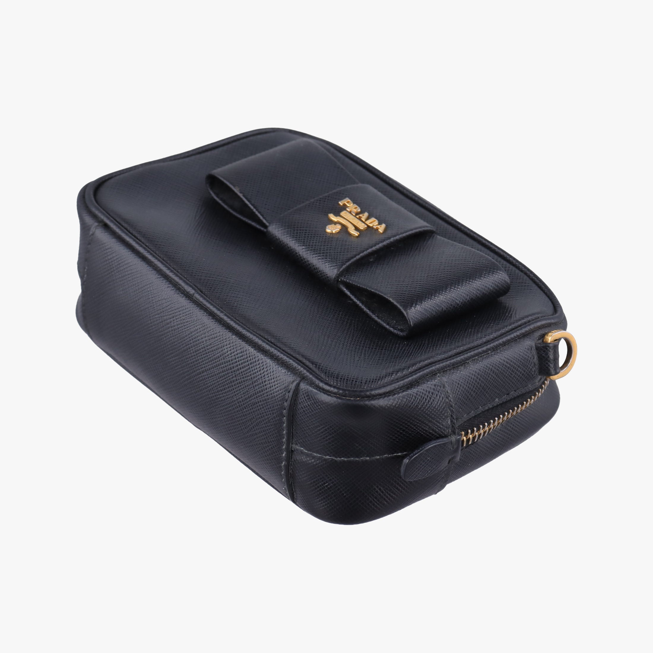 Pre-owned Prada Ribbon Mini Pochette Black SAFFIANO Leather 1NF674 shoulderbag | stylenewstar