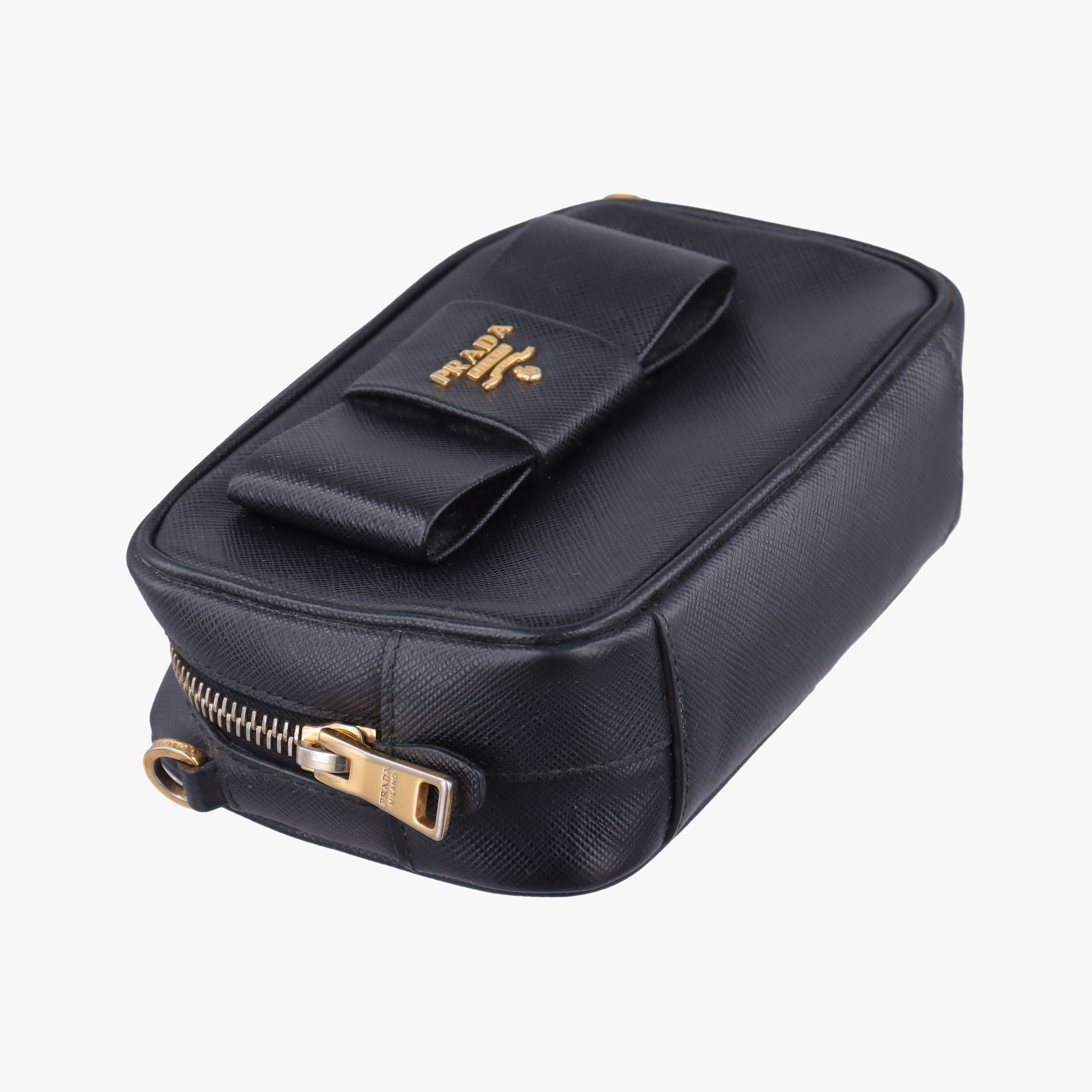 Pre-owned Prada Ribbon Mini Pochette Black SAFFIANO Leather 1NF674 shoulderbag | stylenewstar