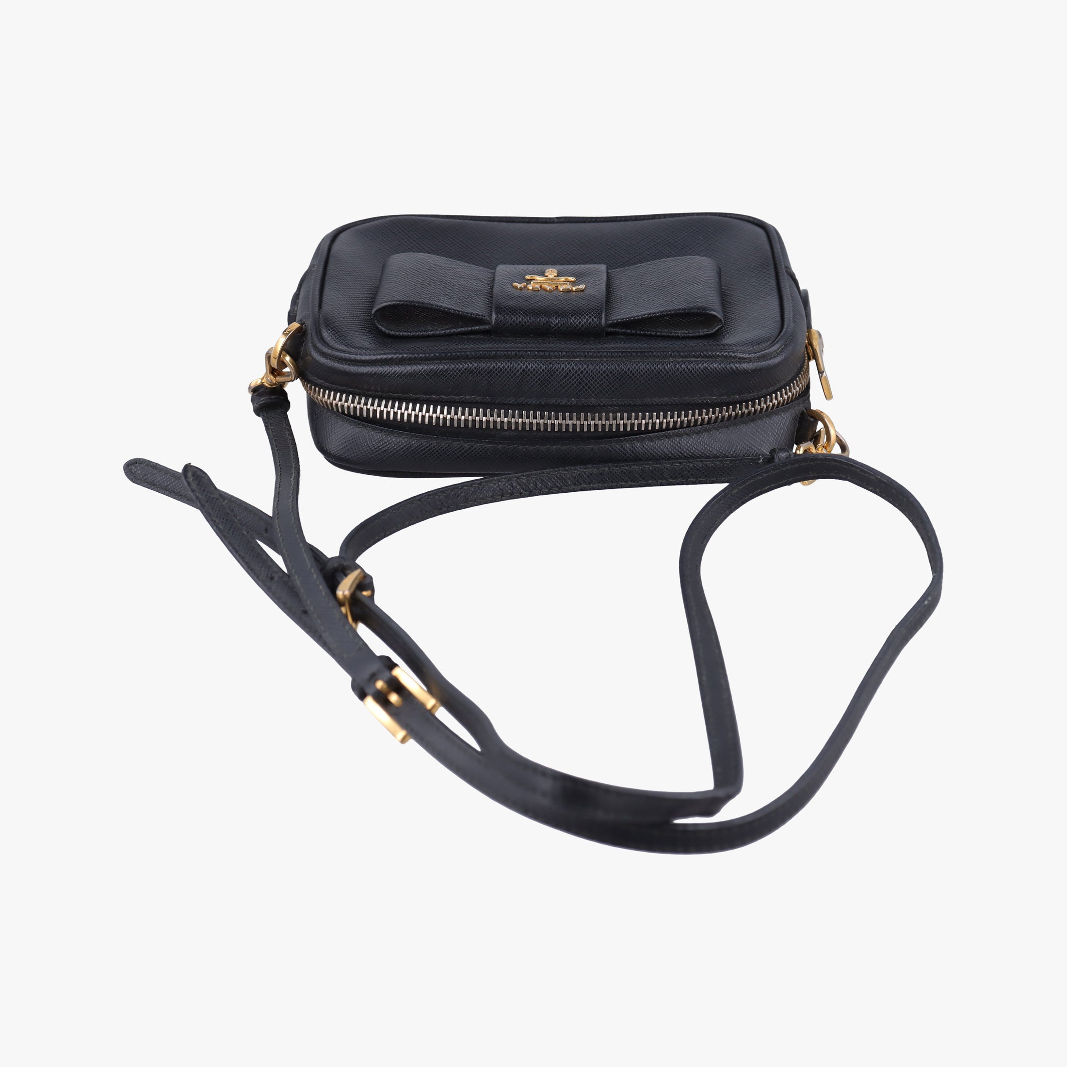 Pre-owned Prada Ribbon Mini Pochette Black SAFFIANO Leather 1NF674 shoulderbag | stylenewstar