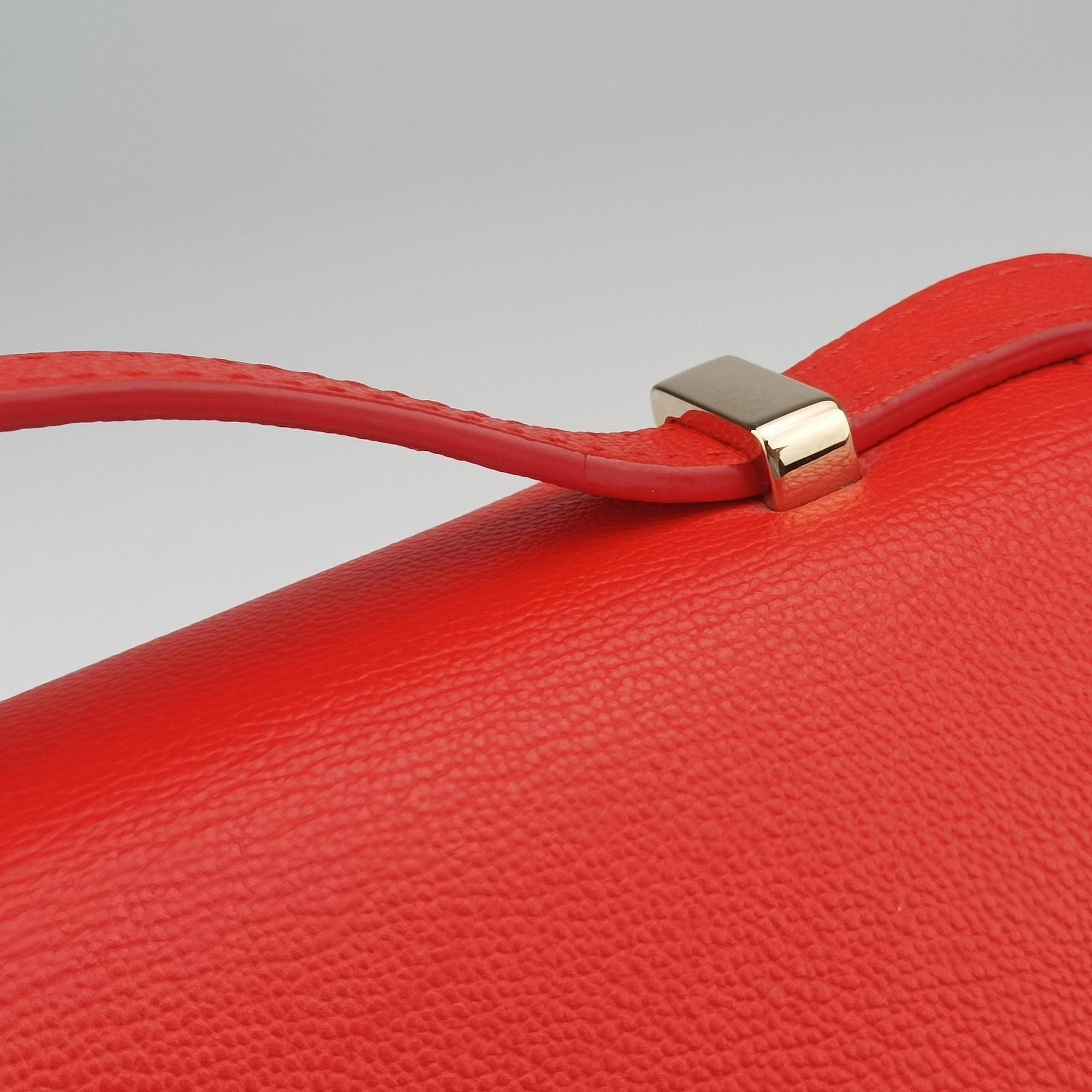 Pre-owned Delvaux Simplissime City PM Orange red leather  shoulderbag | stylenewstar