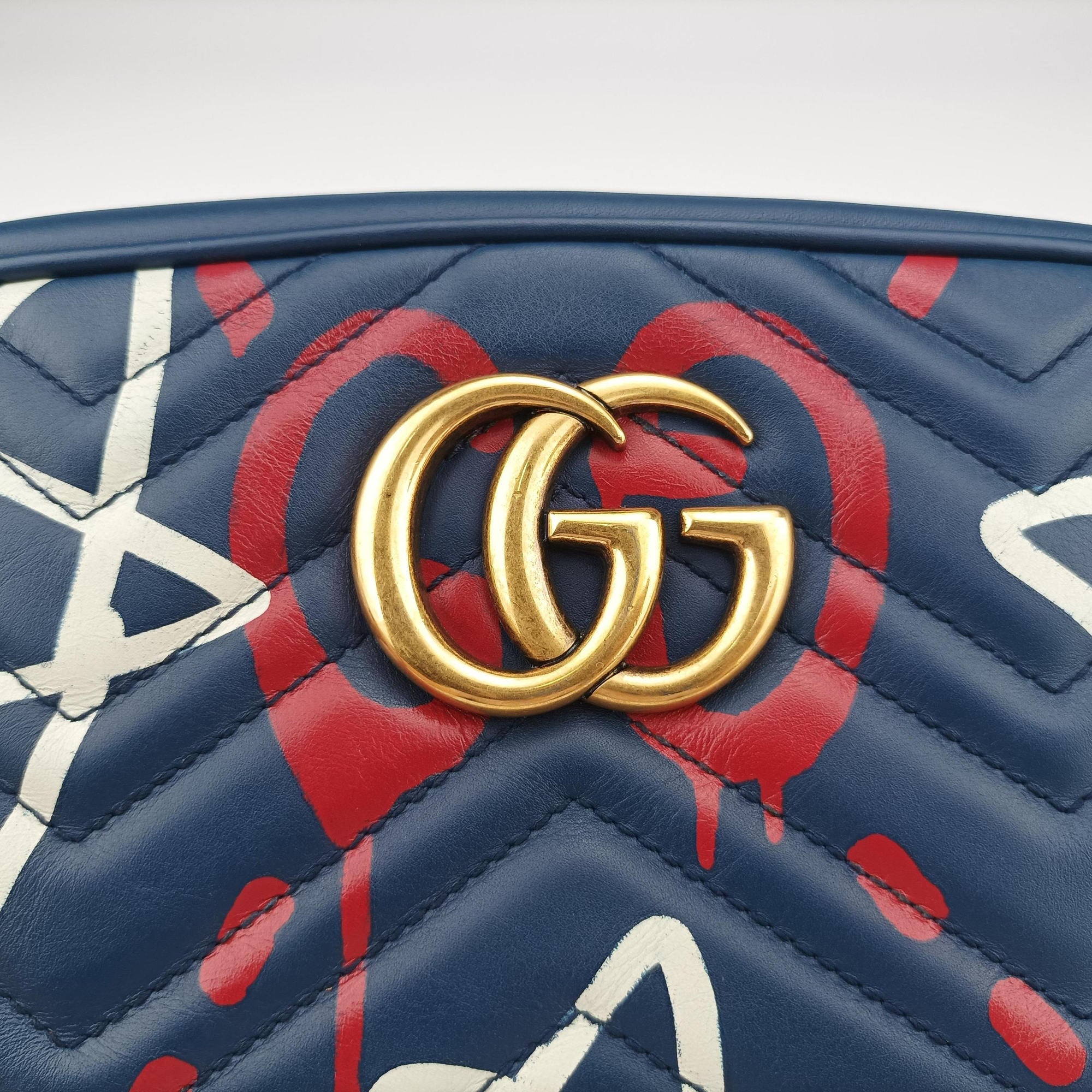 Vintage Gucci GG Marmont Navy×Multicolour Leather 447632 shoulderbag | stylenewstar