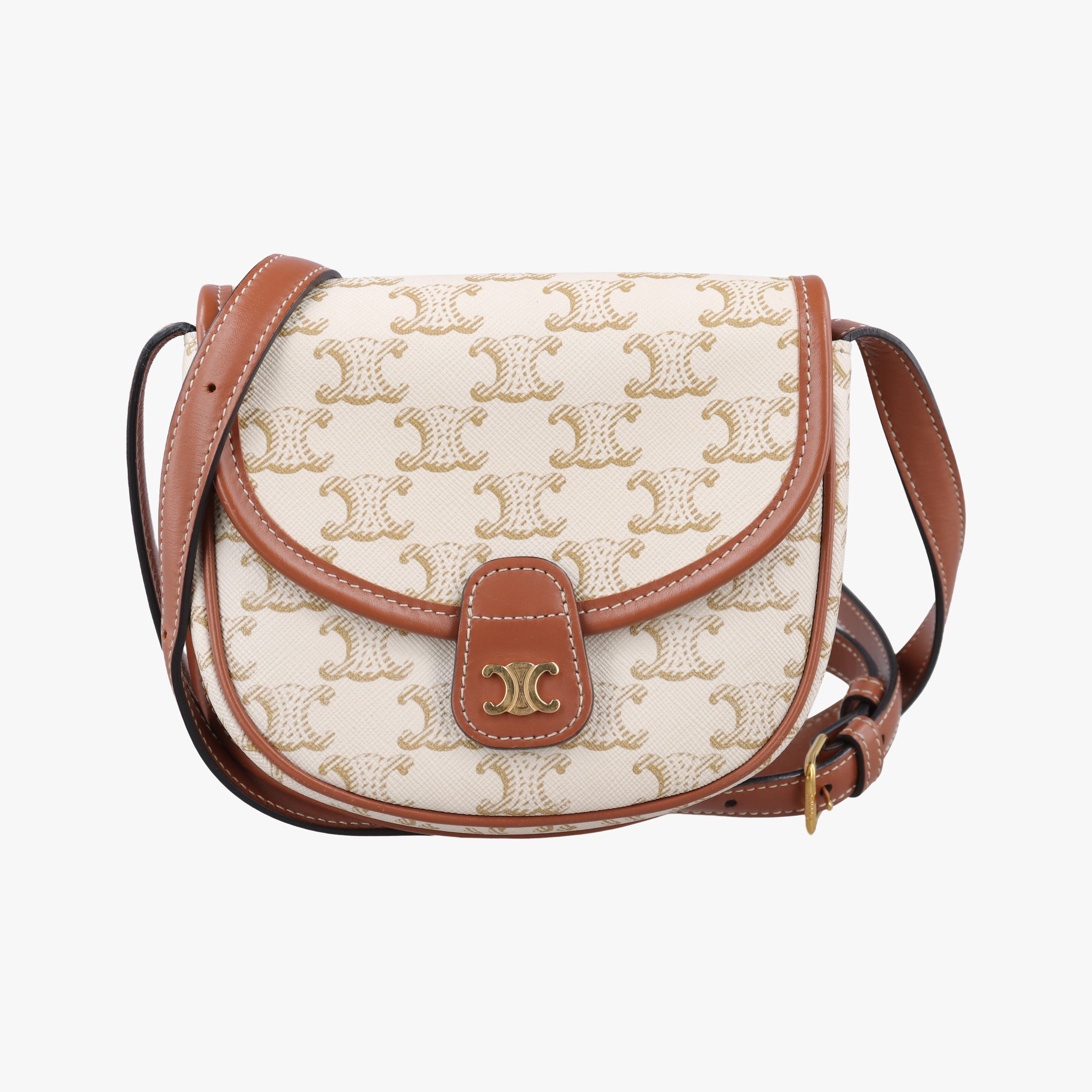 Pre-owned Celine Triomphe Mini Besace White×brown PVC coated canvas  shoulderbag | stylenewstar