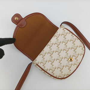 Pre-owned Celine Triomphe Mini Besace White×brown PVC coated canvas  shoulderbag | stylenewstar