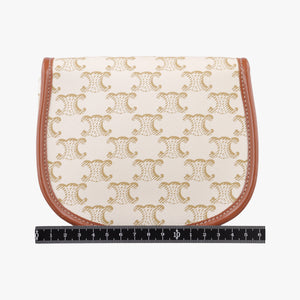 Pre-owned Celine Triomphe Mini Besace White×brown PVC coated canvas  shoulderbag | stylenewstar