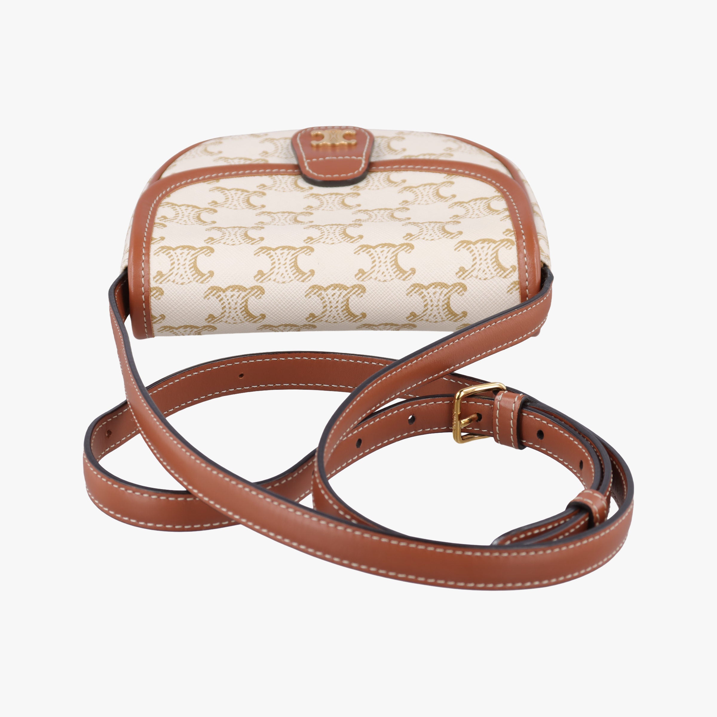 Pre-owned Celine Triomphe Mini Besace White×brown PVC coated canvas  shoulderbag | stylenewstar