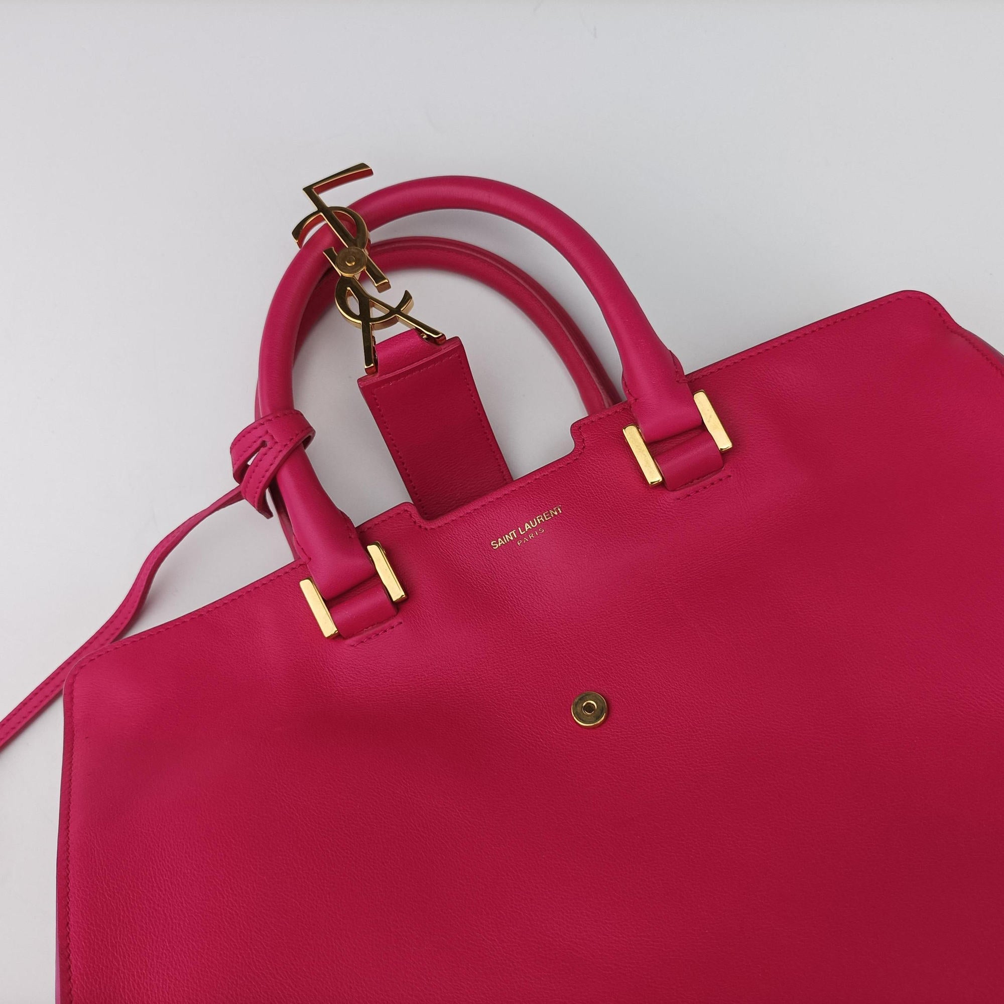 Pre-owned Yves Saint Laurent BABY CABAS Rose Leather 394461 shoulderbag | stylenewstar