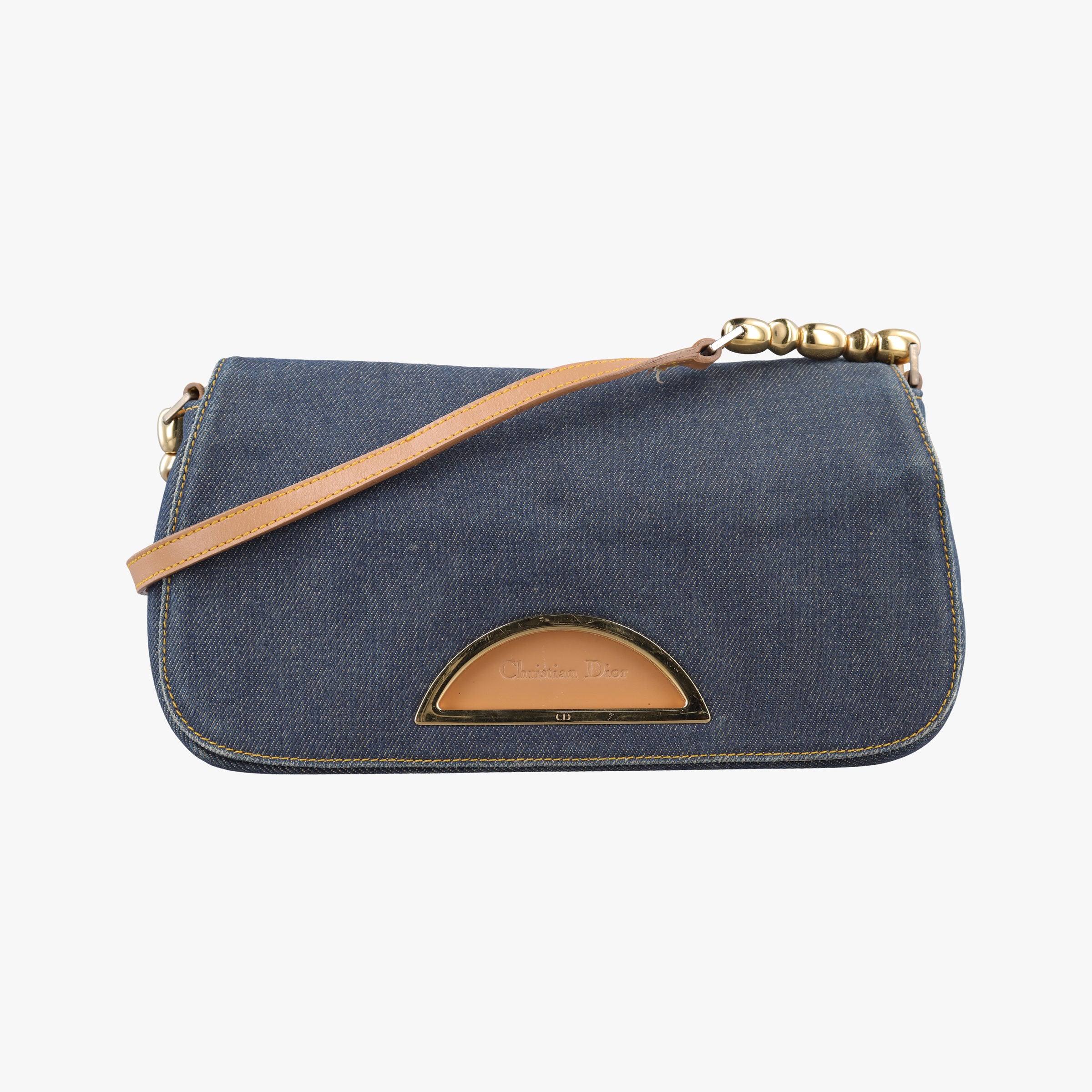 Pre-owned Christian Dior Marispearl Navy denim  shoulderbag | stylenewstar