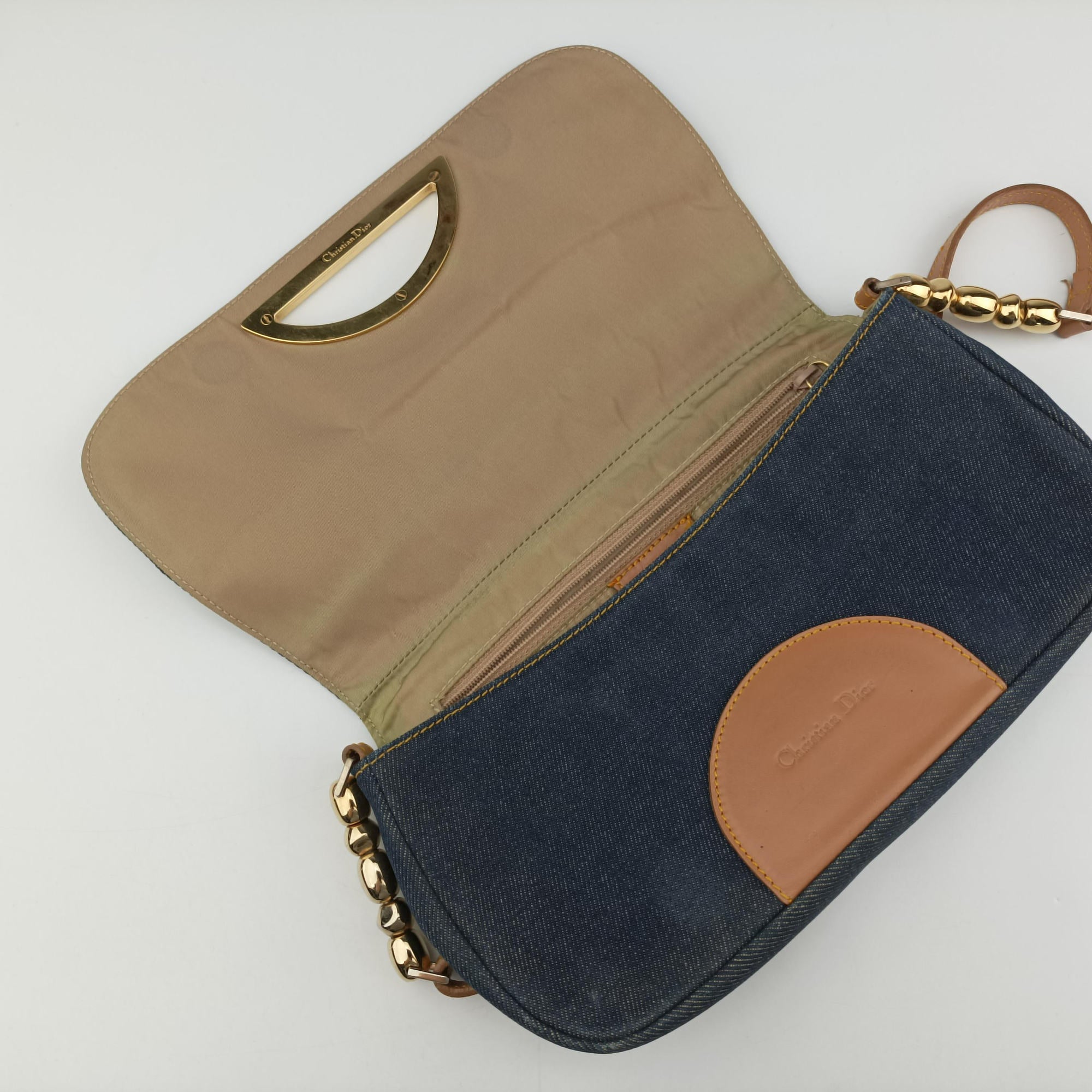 Pre-owned Christian Dior Marispearl Navy denim  shoulderbag | stylenewstar