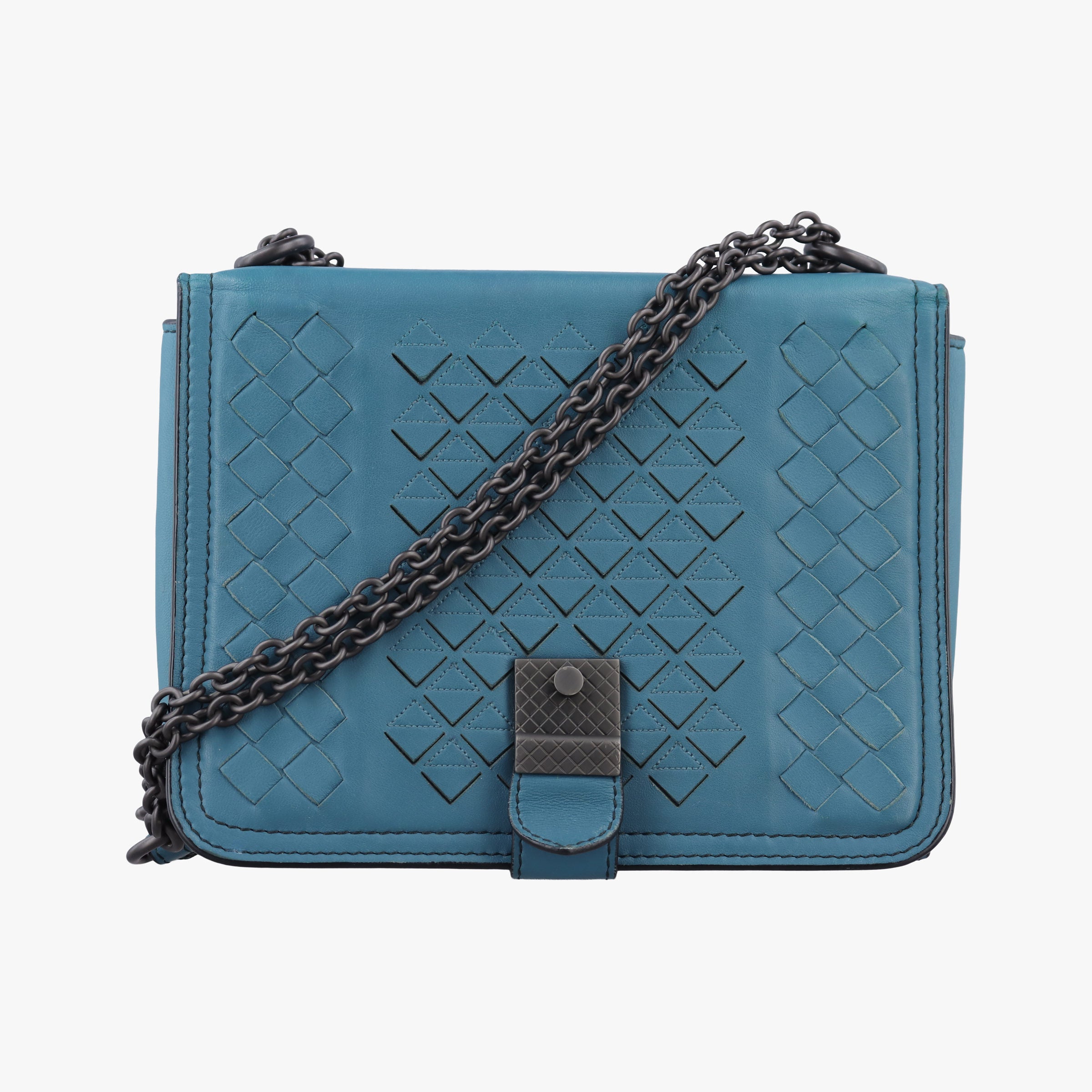 Pre-owned Bottega Veneta Intrecciato Runaway Blue lambskin  shoulderbag | stylenewstar