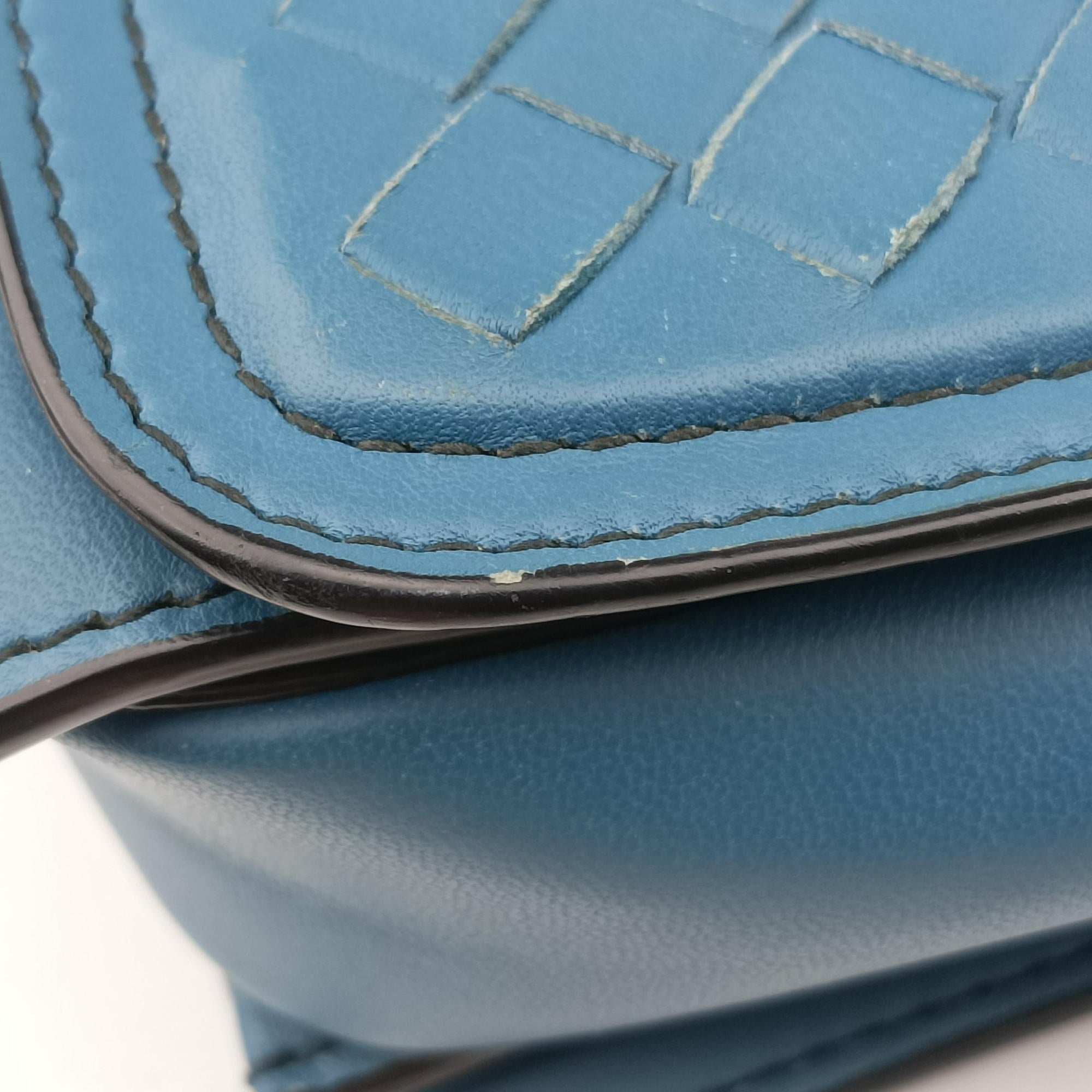 Pre-owned Bottega Veneta Intrecciato Runaway Blue lambskin  shoulderbag | stylenewstar