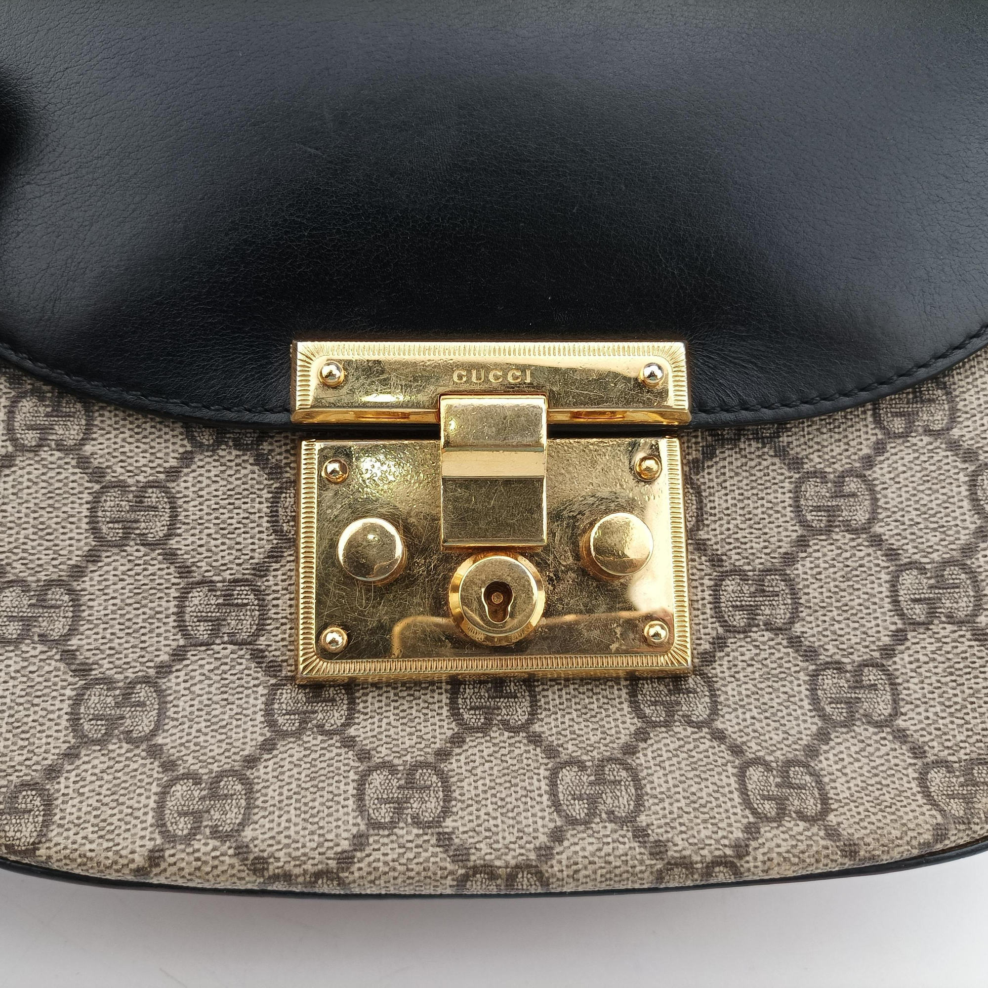 Vintage Gucci Padlock Guccissima Beige×Black PVC coated canvas×Leather 453189 shoulderbag | stylenewstar