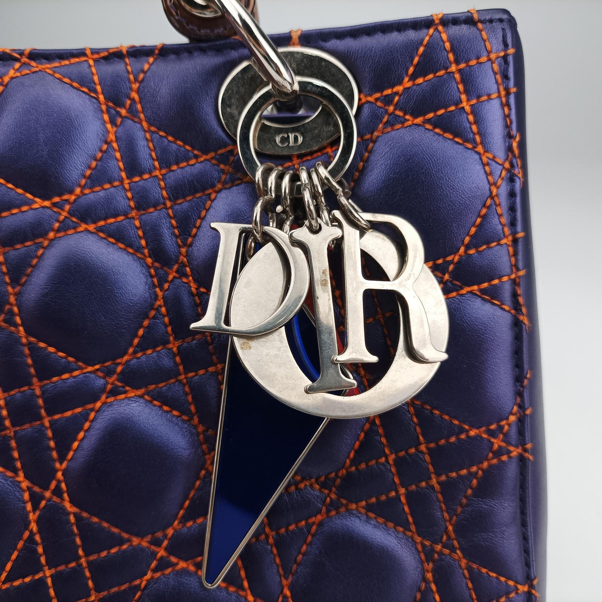 Pre-owned Christian Dior Lady Dior Purple×Orange×Brown Lambskin  shoulderbag | stylenewstar
