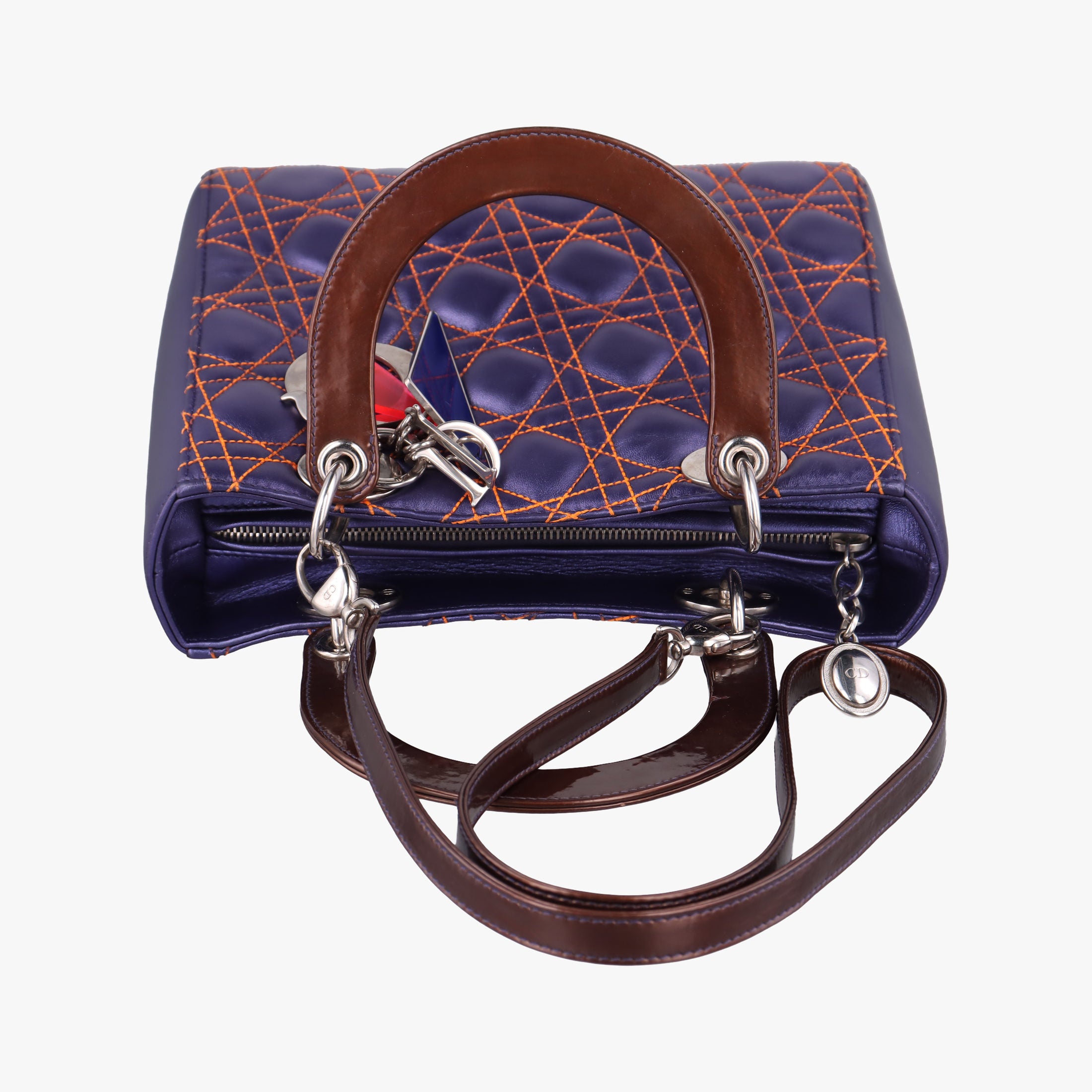 Pre-owned Christian Dior Lady Dior Purple×Orange×Brown Lambskin  shoulderbag | stylenewstar